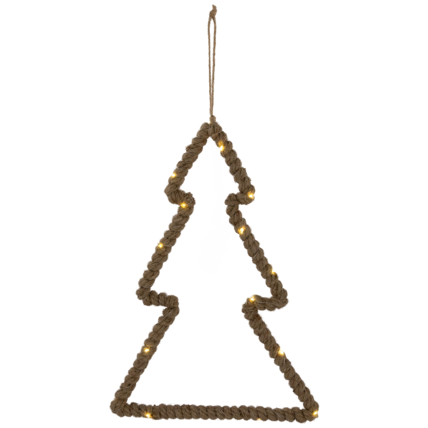 Lighted Jute Wrapped Pine Tree Silhouette Hanging Christmas Decoration - 14"