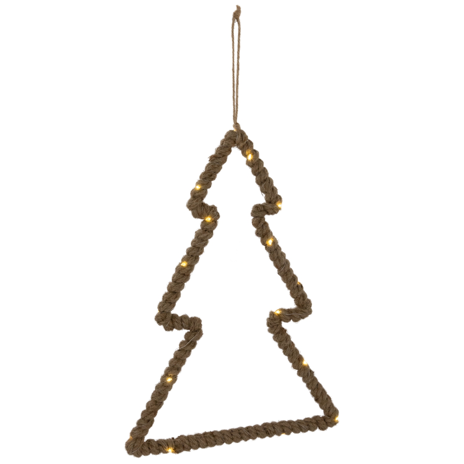 Lighted Jute Wrapped Pine Tree Silhouette Hanging Christmas Decoration - 14"