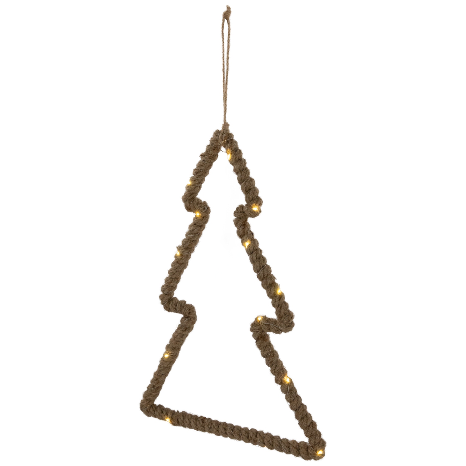 Lighted Jute Wrapped Pine Tree Silhouette Hanging Christmas Decoration - 14"