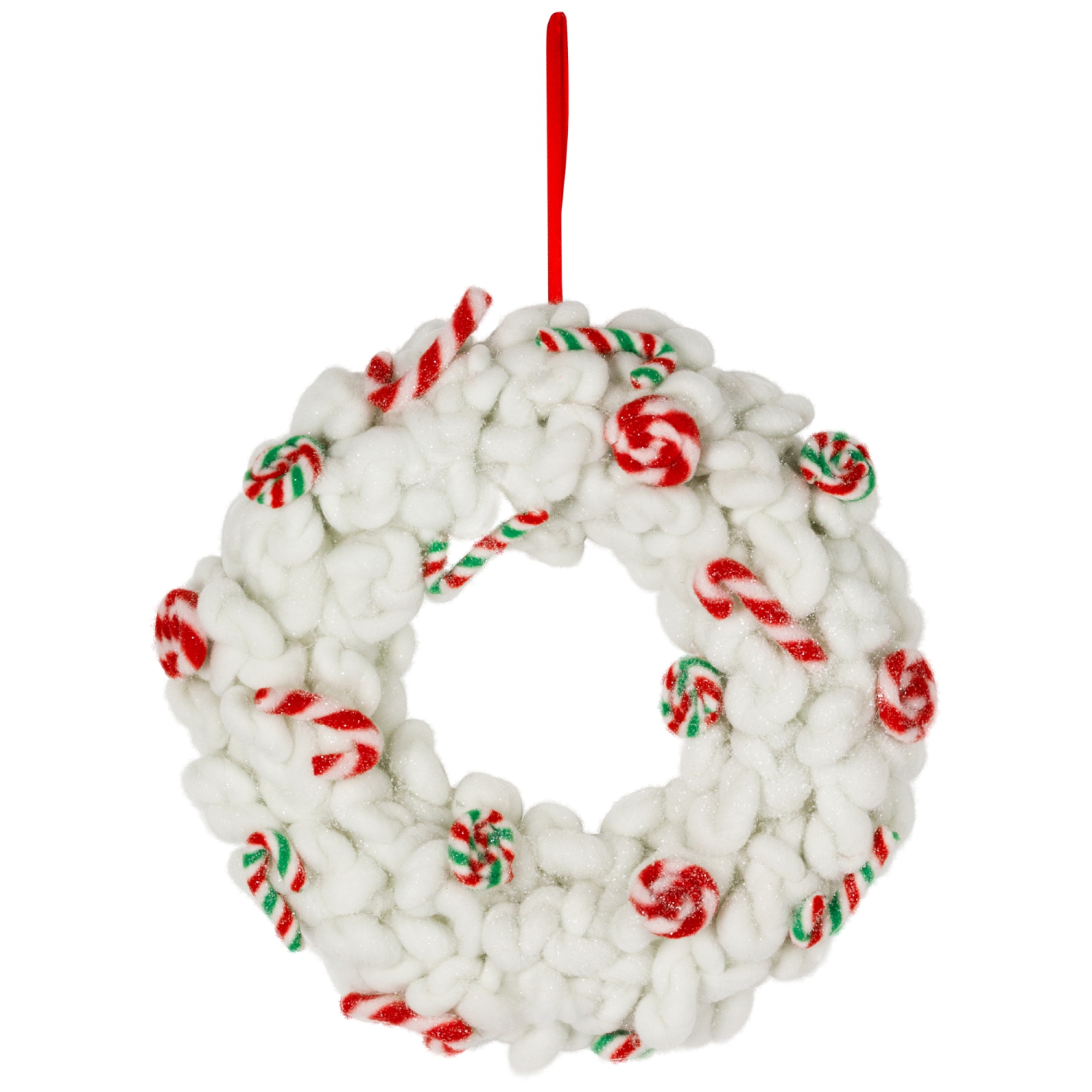 Plush Peppermint and Candy Canes Christmas Wreath Decoration - 13" - Unlit