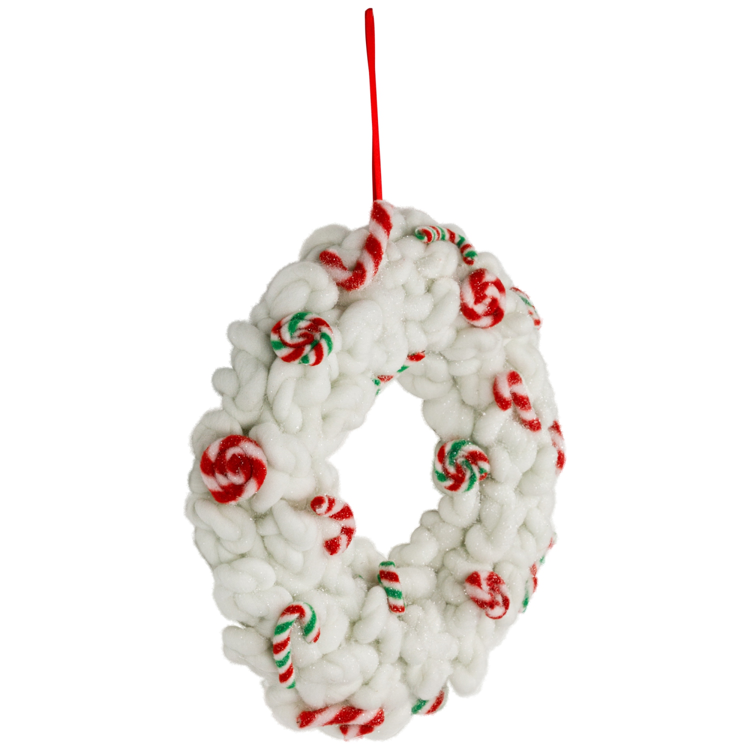 Plush Peppermint and Candy Canes Small Christmas Wreath Decoration - 13" - Unlit