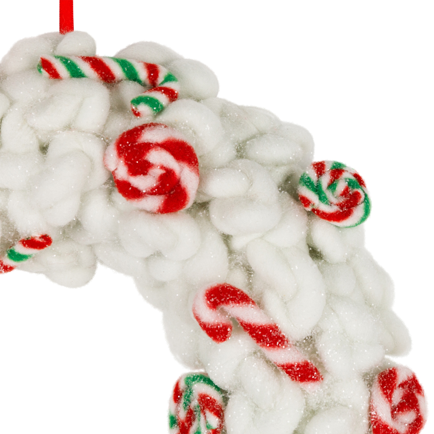 Plush Peppermint and Candy Canes Small Christmas Wreath Decoration - 13" - Unlit