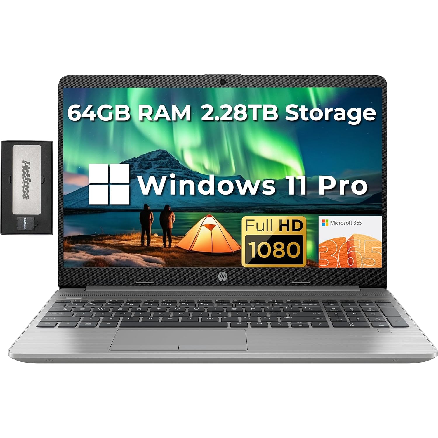 HP 250 G9 15.6" FHD Anti-glare Laptop, Intel i5-1235U, 2.28TB Storage(2TB SSD+288GB Docking Station Set), 64GB RAM, Intel Iris Xe Graphics, 1 Year Office 365, Win 11Pro, Ash Silver