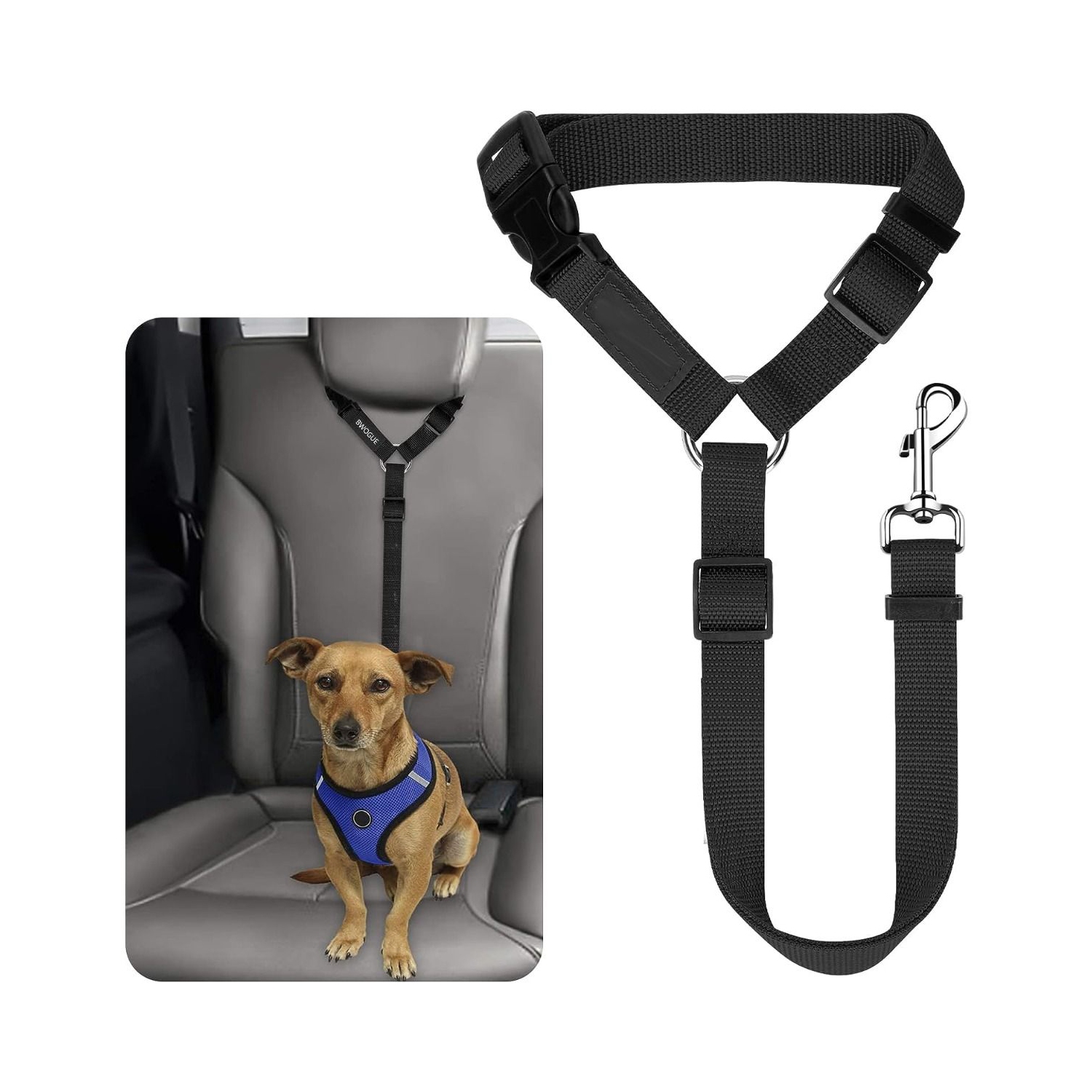 Pet Dog Cat Seat Belts, Car Headrest Restraint Adjustable Safety Leads Vehicle Seatbelt Harness 3-in-1 Dog Car Seat Belt, Dog Short Leash, Pet Car