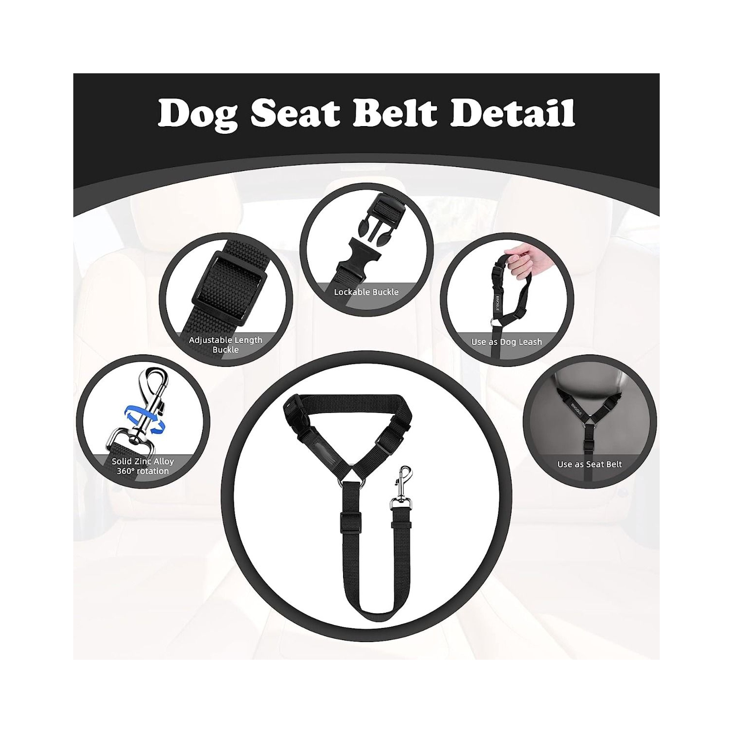Pet Dog Cat Seat Belts, Car Headrest Restraint Adjustable Safety Leads Vehicle Seatbelt Harness 3-in-1 Dog Car Seat Belt, Dog Short Leash, Pet Car
