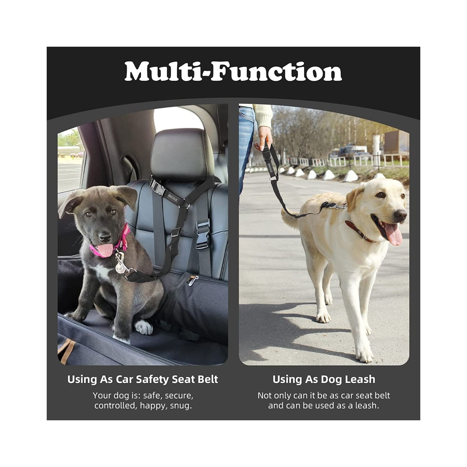 Pet Dog Cat Seat Belts, Car Headrest Restraint Adjustable Safety Leads Vehicle Seatbelt Harness 3-in-1 Dog Car Seat Belt, Dog Short Leash, Pet Car