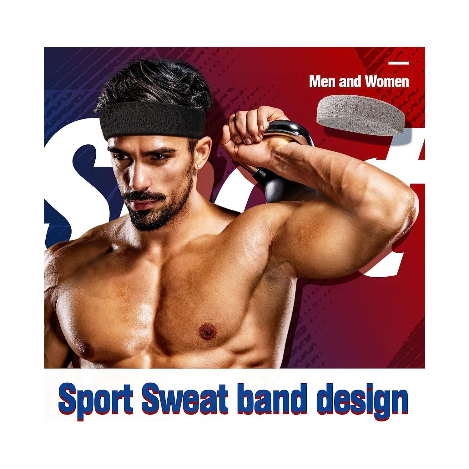 Bandeau d'exercice en coton doux anti-humidité et anti-dérapant large bande pour hommes et femmes