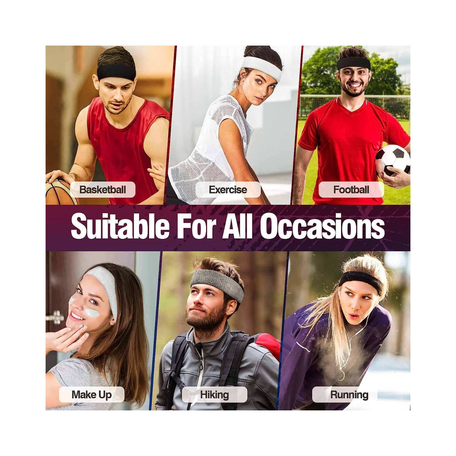 Bandeau d'exercice en coton doux anti-humidité et anti-dérapant large bande pour hommes et femmes