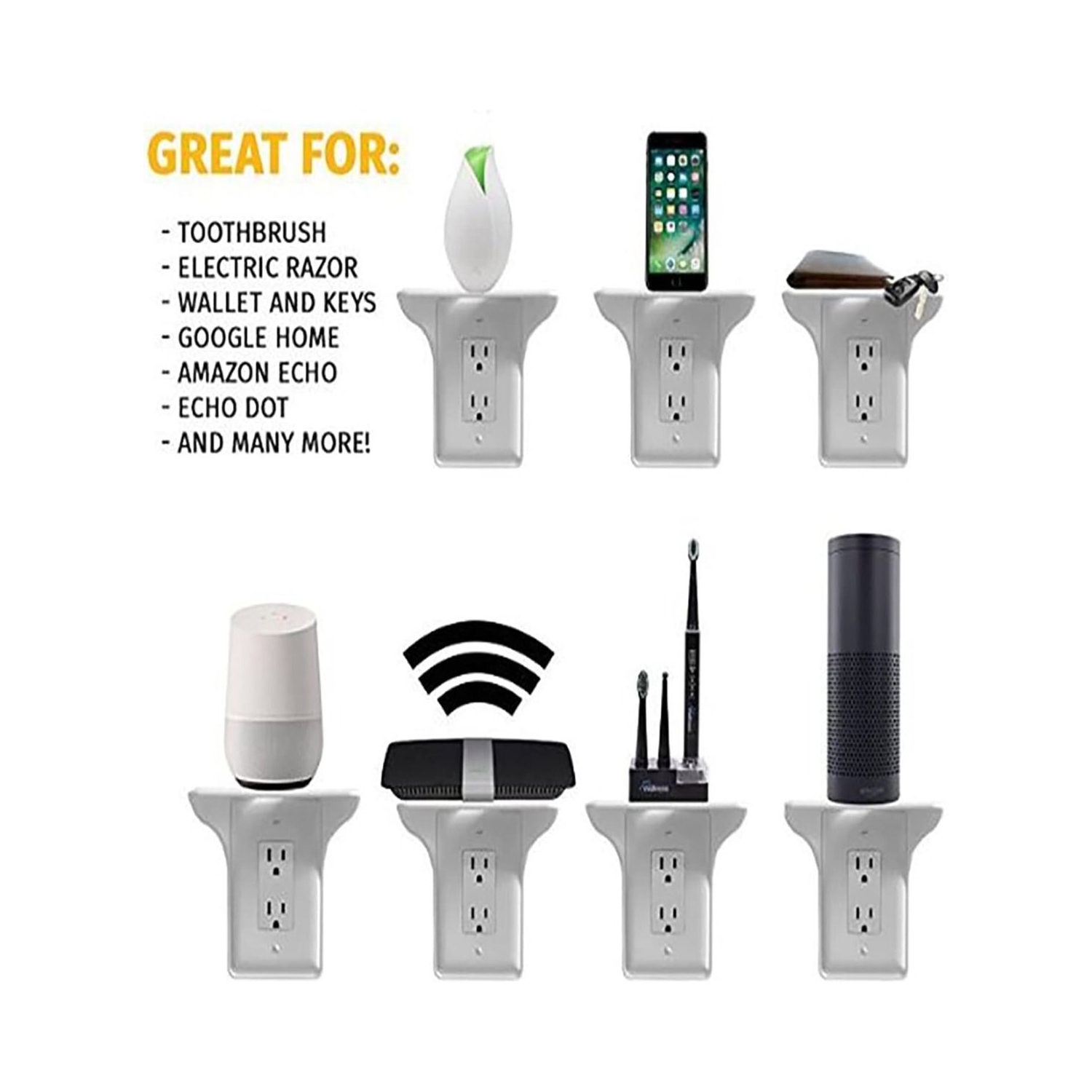 Power Charging Shelf Wall Outlet Shelf Home Wall Shelf Organizer for Bathroom Kitchen Bedrooms Cord Management White Outlet Shelf Wall Holder