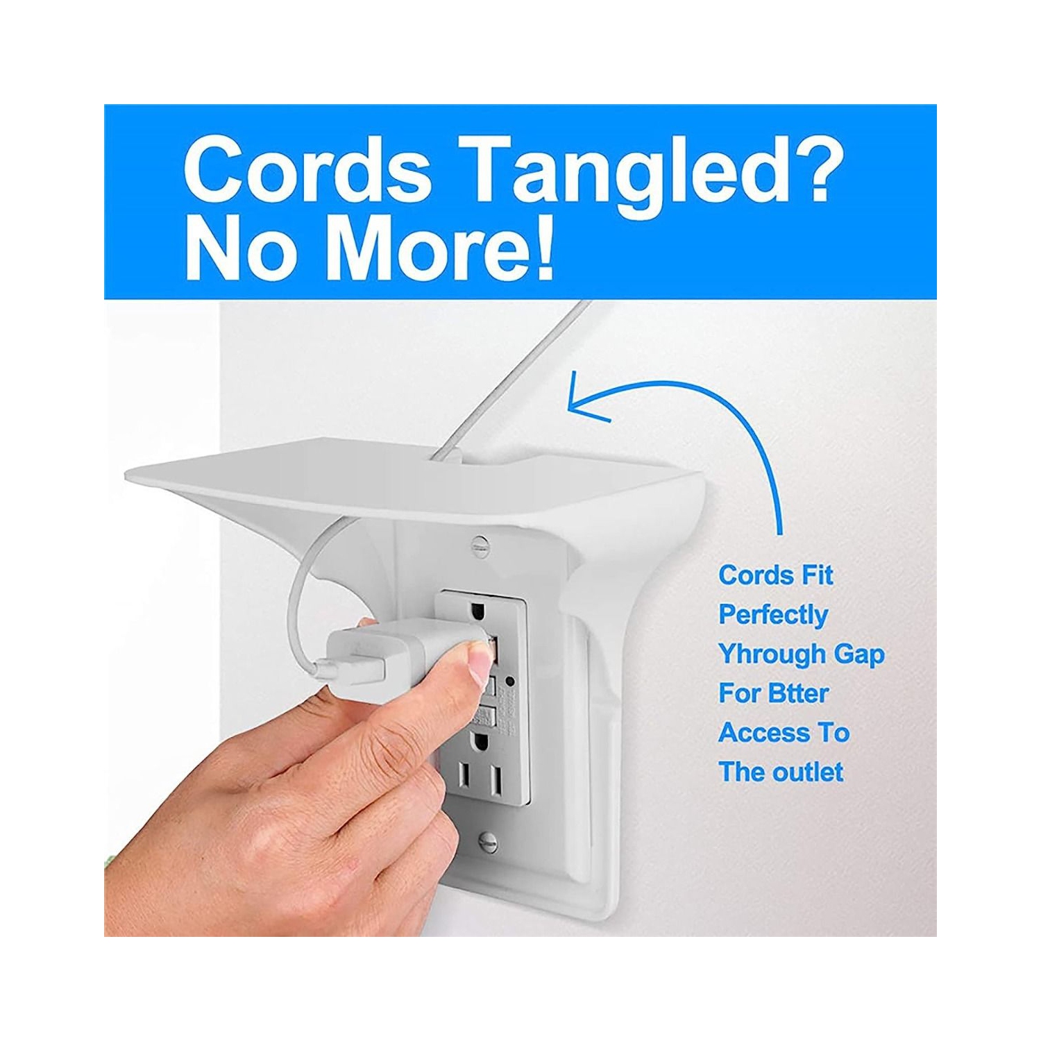 Power Charging Shelf Wall Outlet Shelf Home Wall Shelf Organizer for Bathroom Kitchen Bedrooms Cord Management White Outlet Shelf Wall Holder