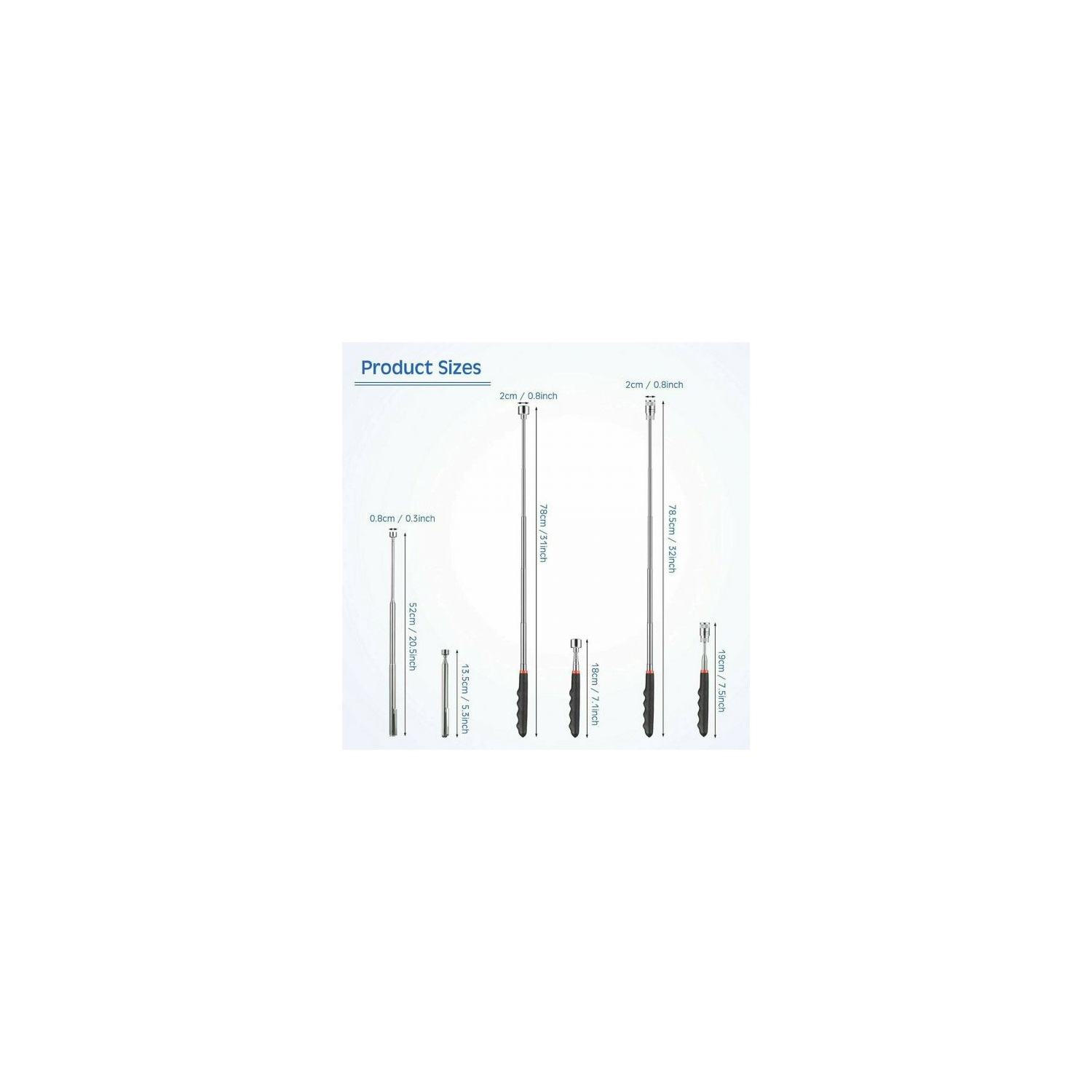 3pcs/OPP aimant acier inoxydable Outils de prise télescopique équipement d'éclairage
