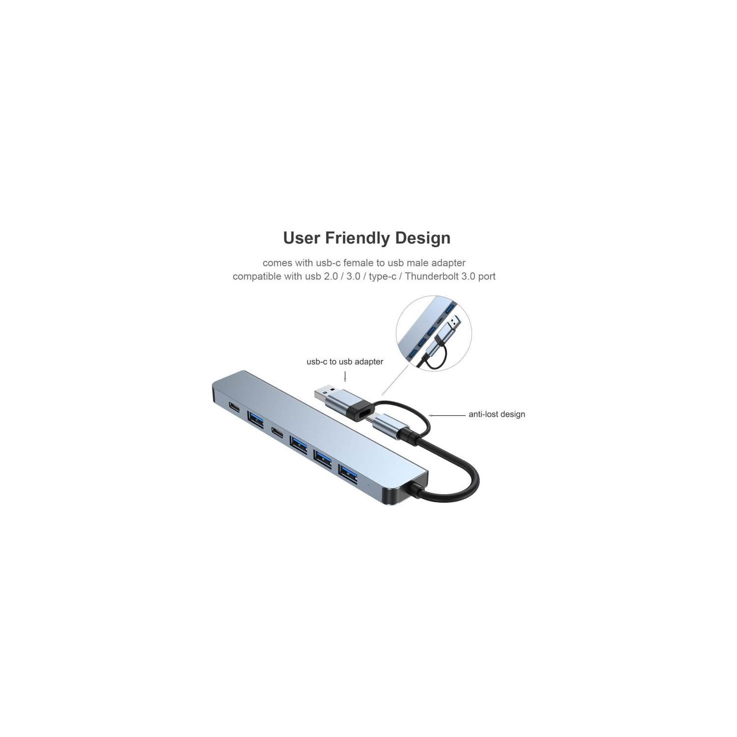 Adaptateur multiport 7-en-1 4K de type C vers USB-C; Concentrateur de câble USB 3,0