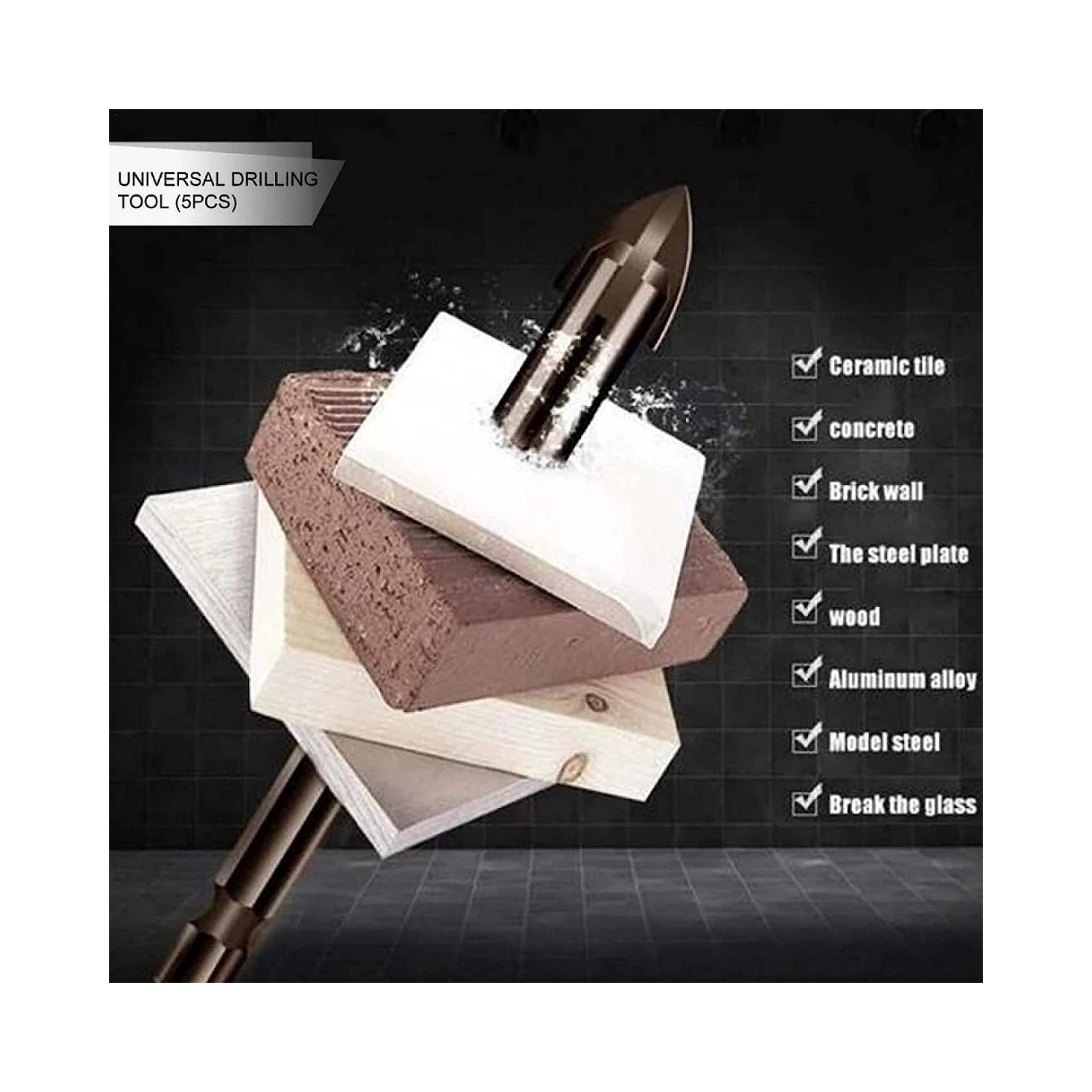 Jeu de forets, tige hexagonale 5pcs pour mur de briques résistant à la rouille