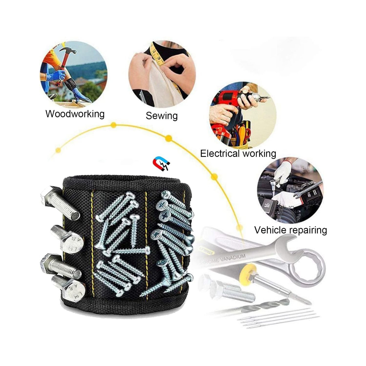 Bracelet magnétique - Cadeaux pour hommes - Gadgets Cadeau pour hommes - Outil Bracelet avec 15 aimants puissants, Meilleur outil Cadeaux pour papa