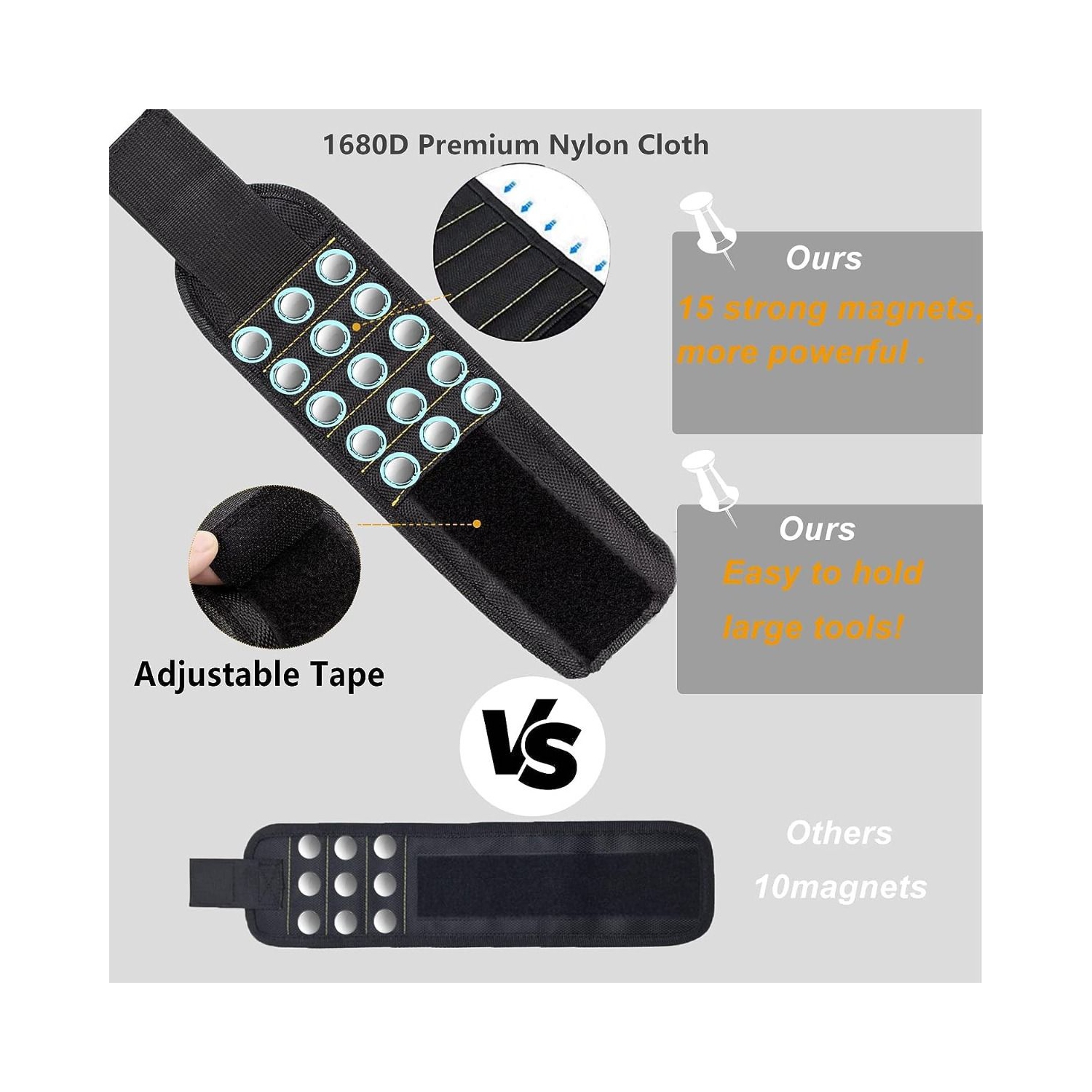 Bracelet magnétique - Cadeaux pour hommes - Gadgets Cadeau pour hommes - Outil Bracelet avec 15 aimants puissants, Meilleur outil Cadeaux pour papa