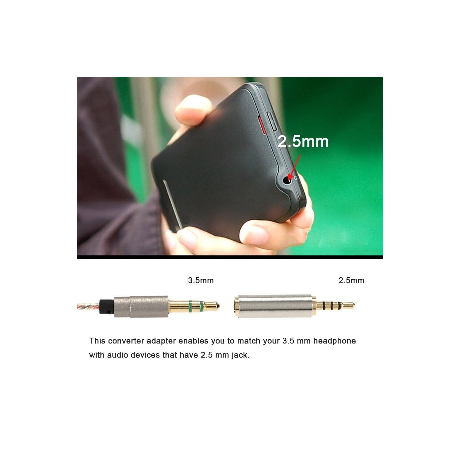2.5mm Male to 3.5mm Female Stereo Mic Audio Headphone Adapter Converter
