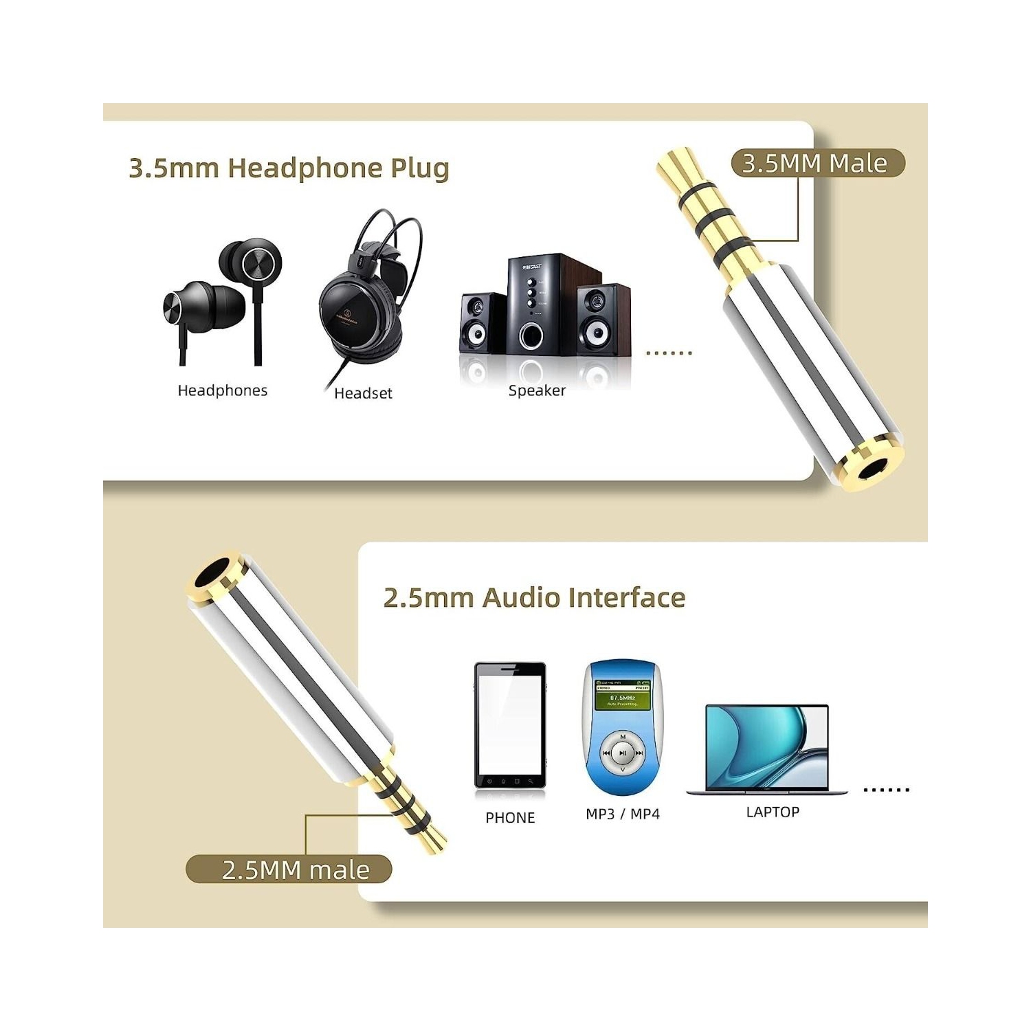 2.5mm Male to 3.5mm Female Stereo Mic Audio Headphone Adapter Converter