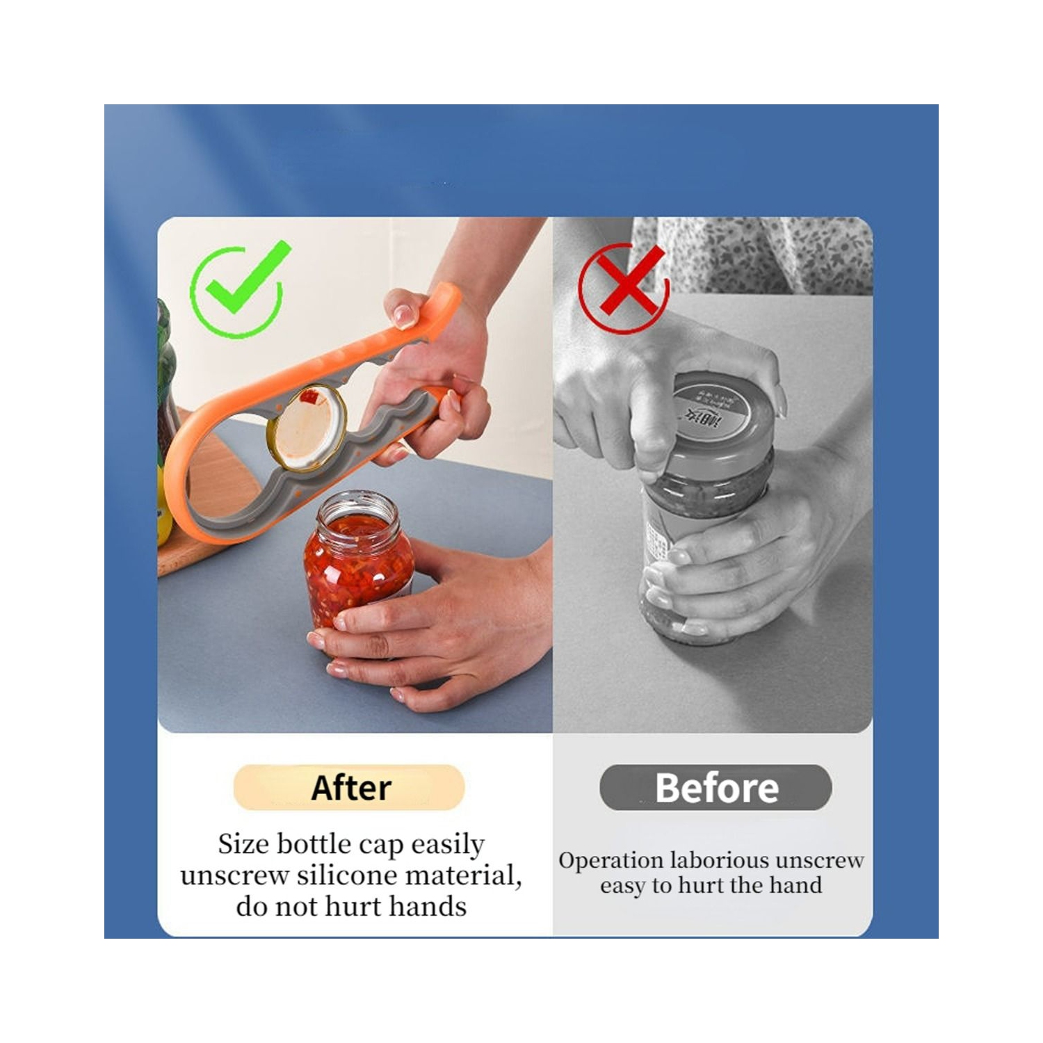 1PC ouvre-bocal 4-en-1 ergonomique multifonctionnel - ouverture sans effort pour les mains arthritiques, les aînés avec arthrite, faible prise -