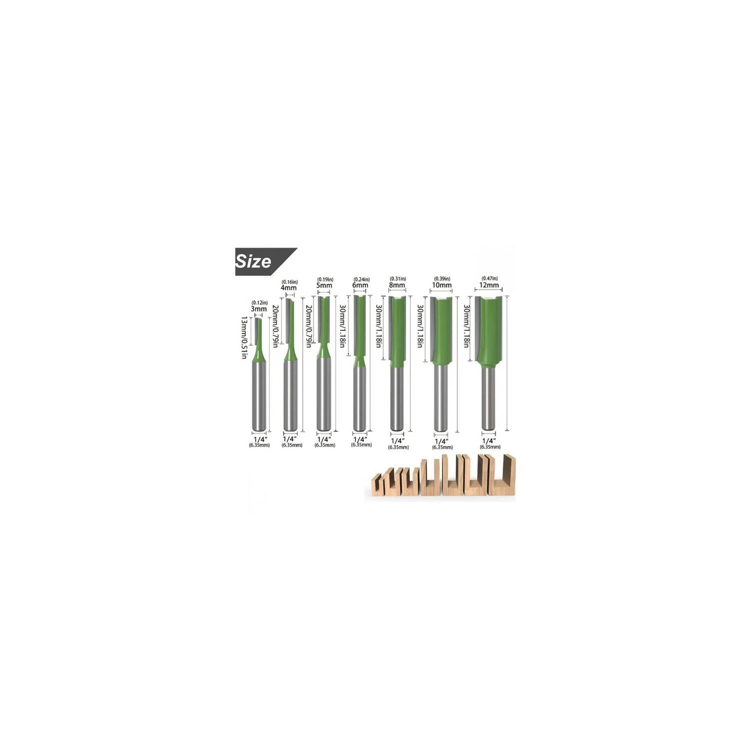 7pcs – Coupe-capsule droit 6 mm à 1/4 lames à simple cannelure et double cannelure