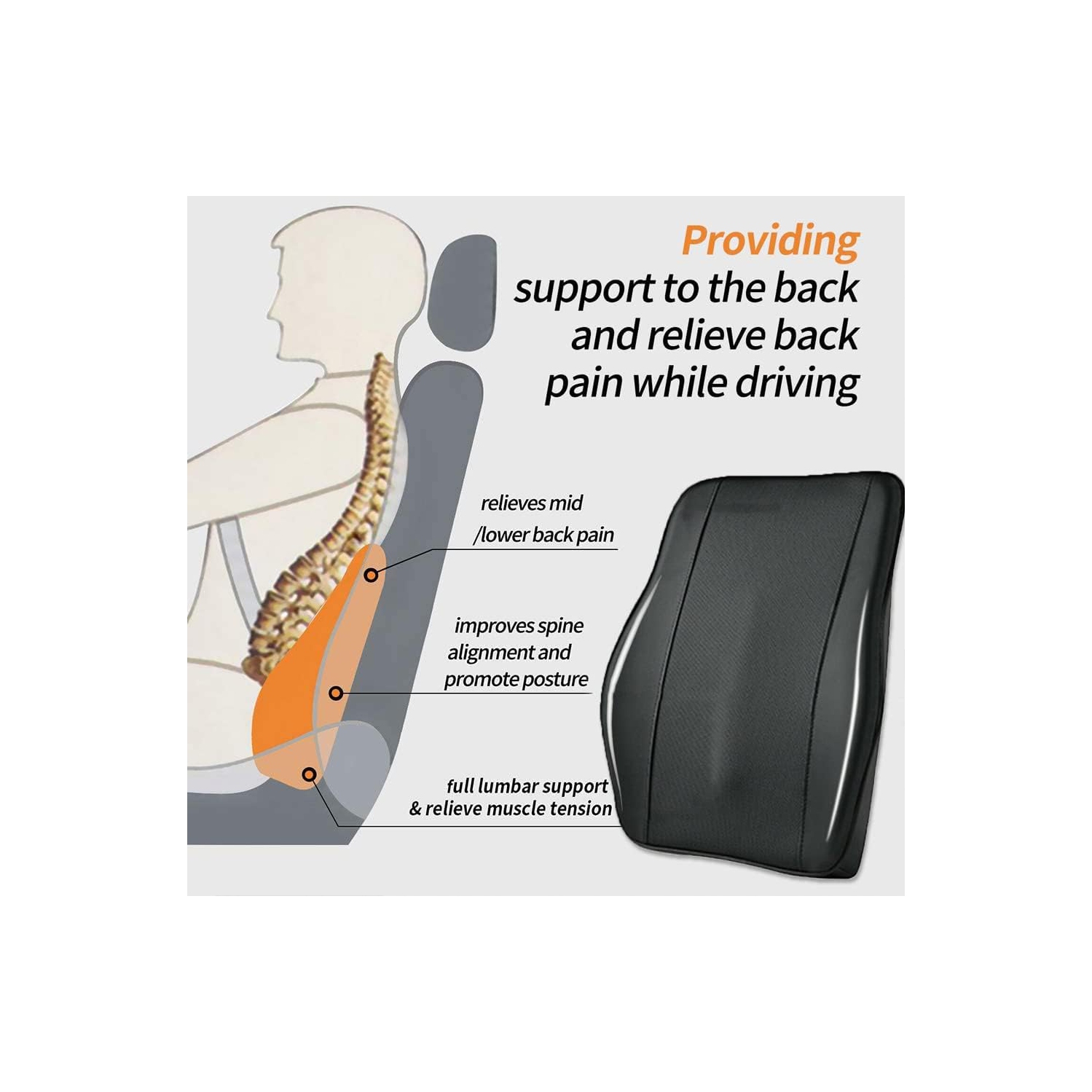 Back Cushion Car Back Cushion, Lumbar Support Car, Comfort Lumbar Cushion ​for Office Chair, Memory Foam Lumbar Cushion Back Support Cushion for Car