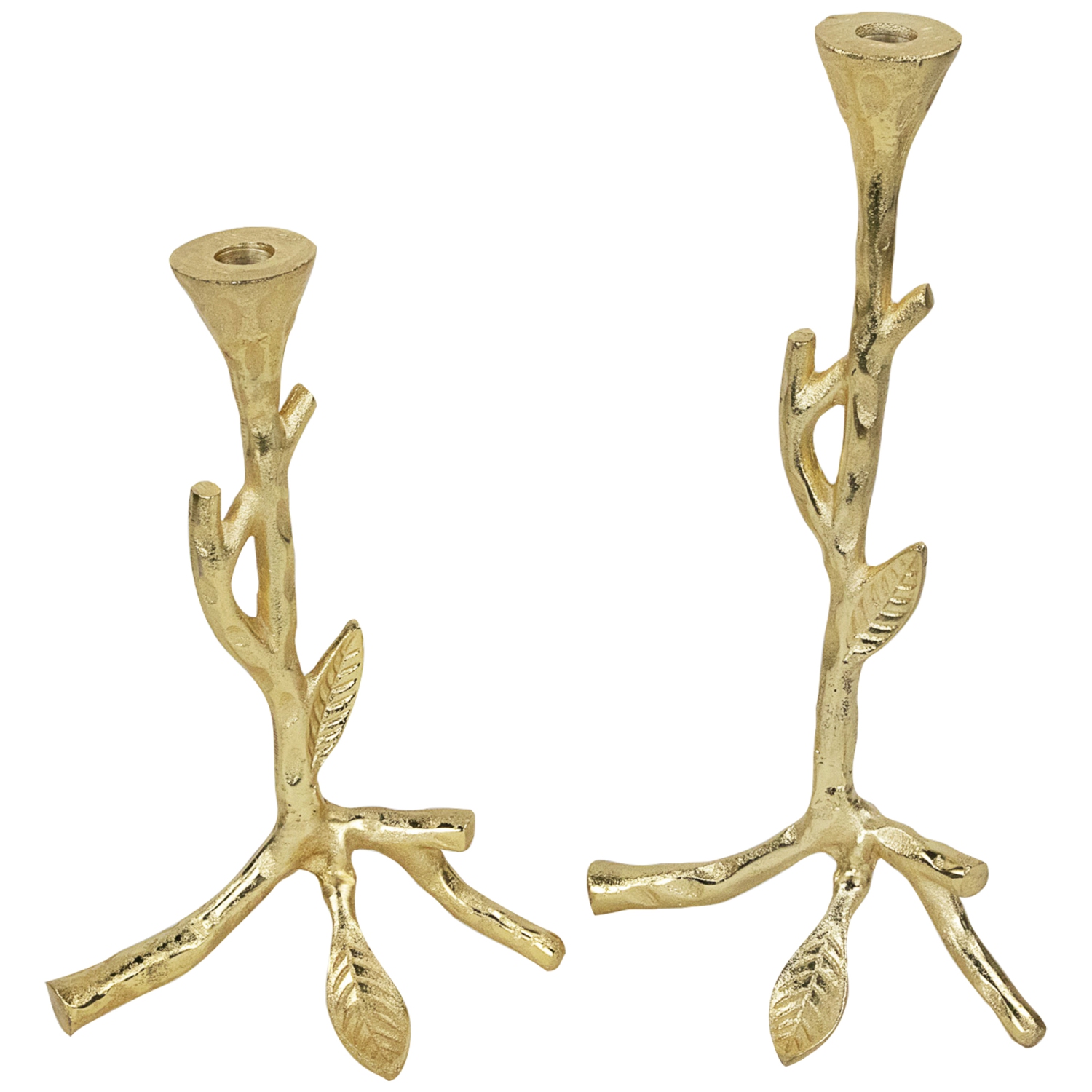 Bougeoirs à branches en métal à feuilles - 15 po - Doré - Ensemble de 2