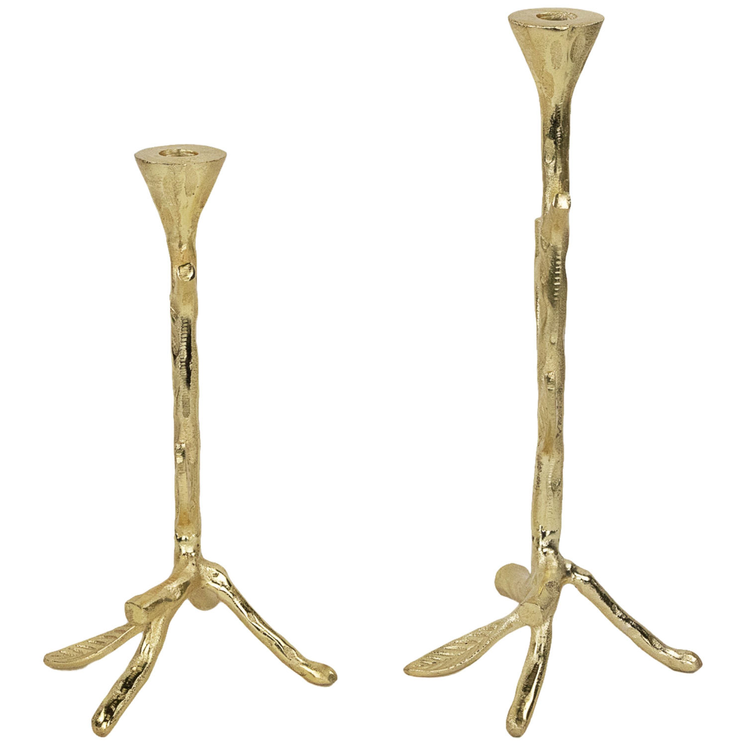 Bougeoirs à branches en métal à feuilles - 15 po - Doré - Ensemble de 2