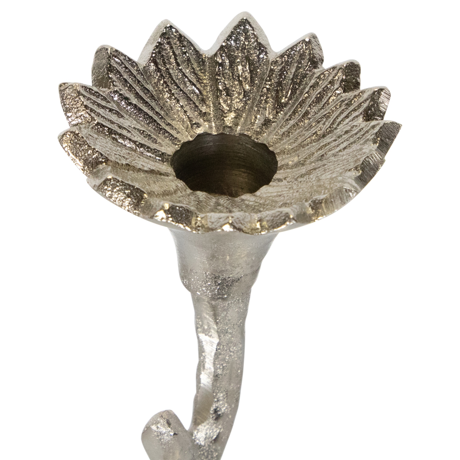 Bougeoirs fuselés en métal à motif floral - 16 po - fini argenté - Ensemble de 2