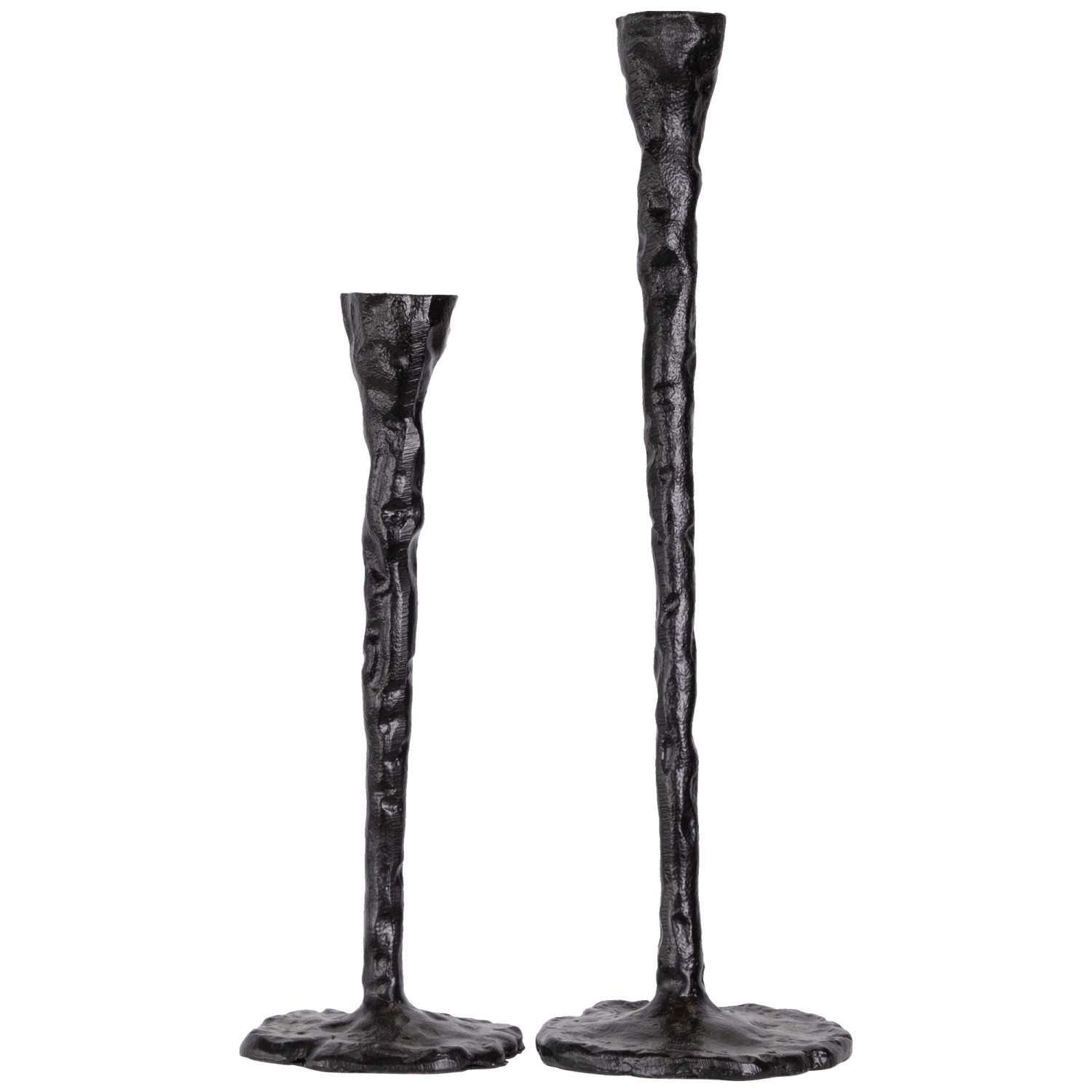 Bougeoirs minces en métal martelé, 16 po, noir, ensemble de 2
