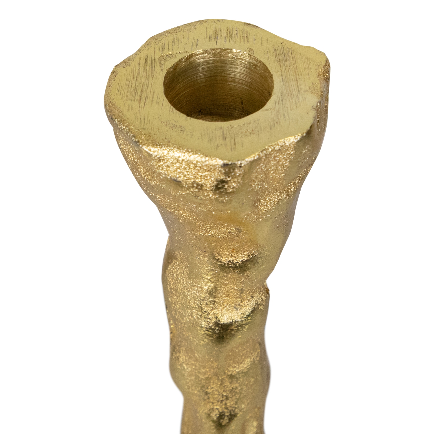 Porte-bougie fine texturé en métal avec base Lily Pad - 16 po - Doré - Ensemble de 2