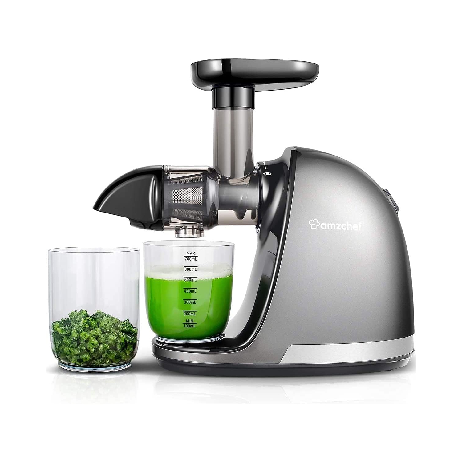 Masticating Juicer Machines, AMZCHEF Slow Cold Press Juicer with Reverse Function, High Juice Yield, Easy Clean with Brush,Recipes for High Nutrient