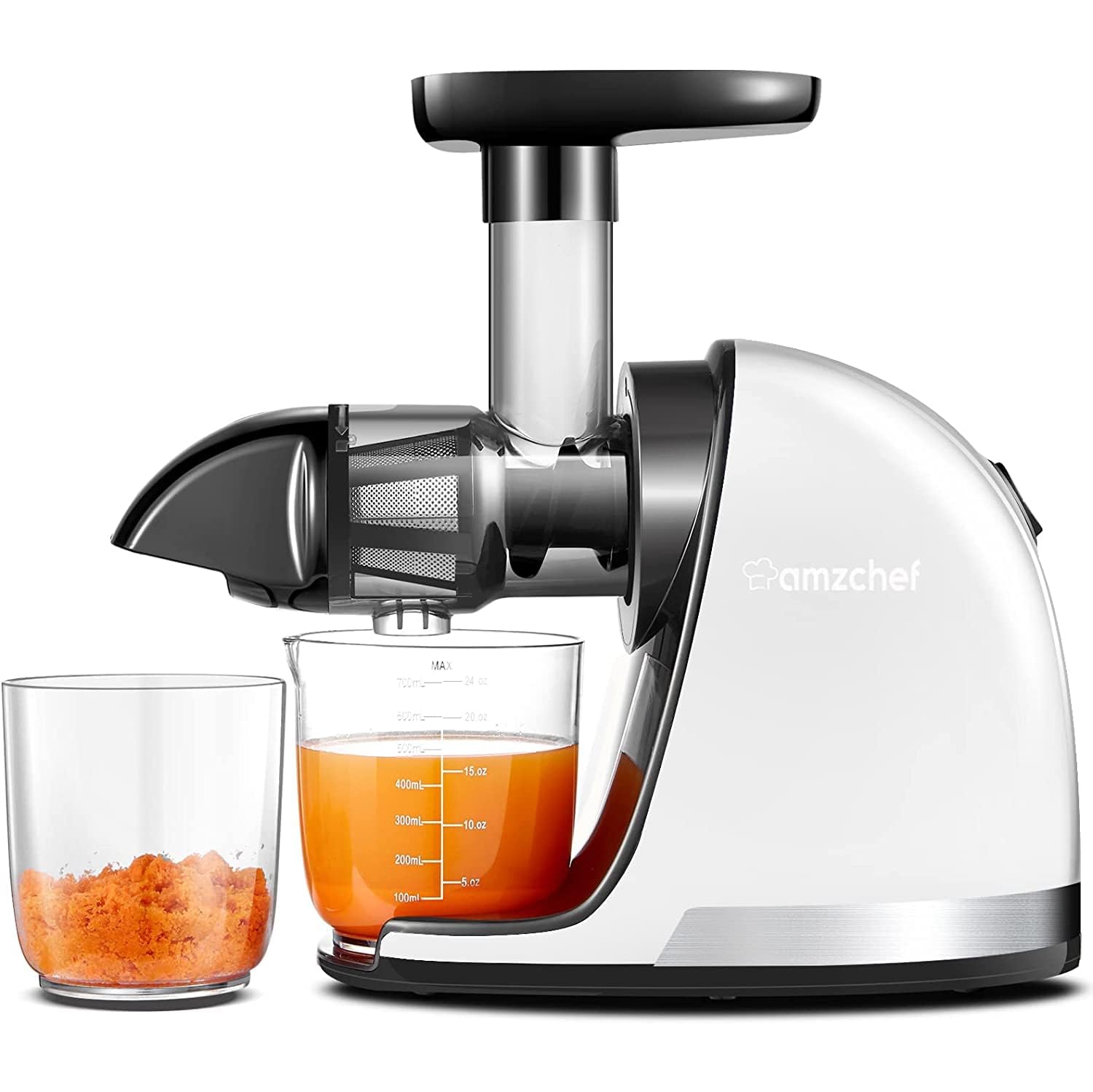 Masticating Juicer Machines, AMZCHEF Slow Cold Press Juicer with Reverse Function, High Juice Yield, Easy Clean with Brush,Recipes for High Nutrient