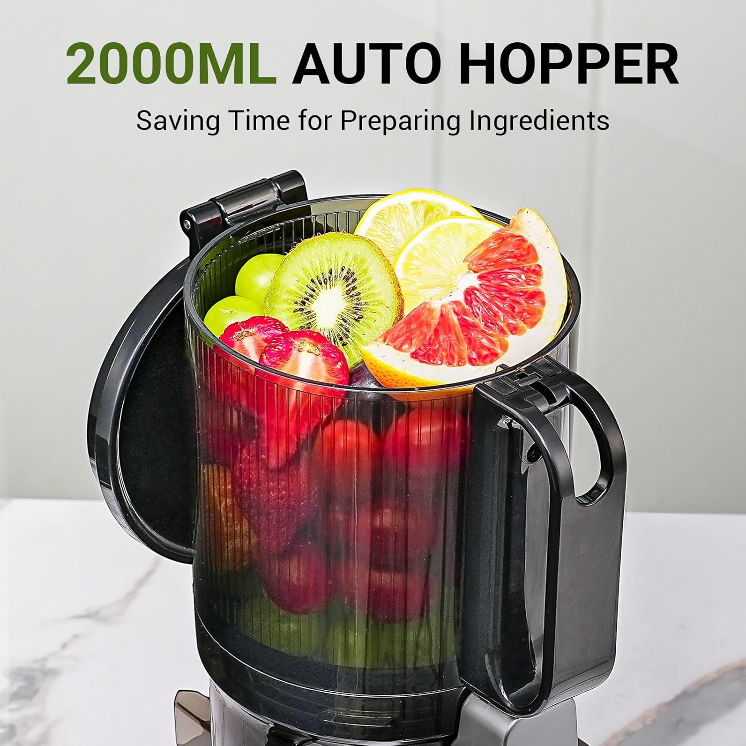 AMZCHEF 5.3 Inch Self-Feeding Masticating Juicer Fit Whole Fruits, Cold Press Electric Juicer Machines with High Juice Yield, 250W