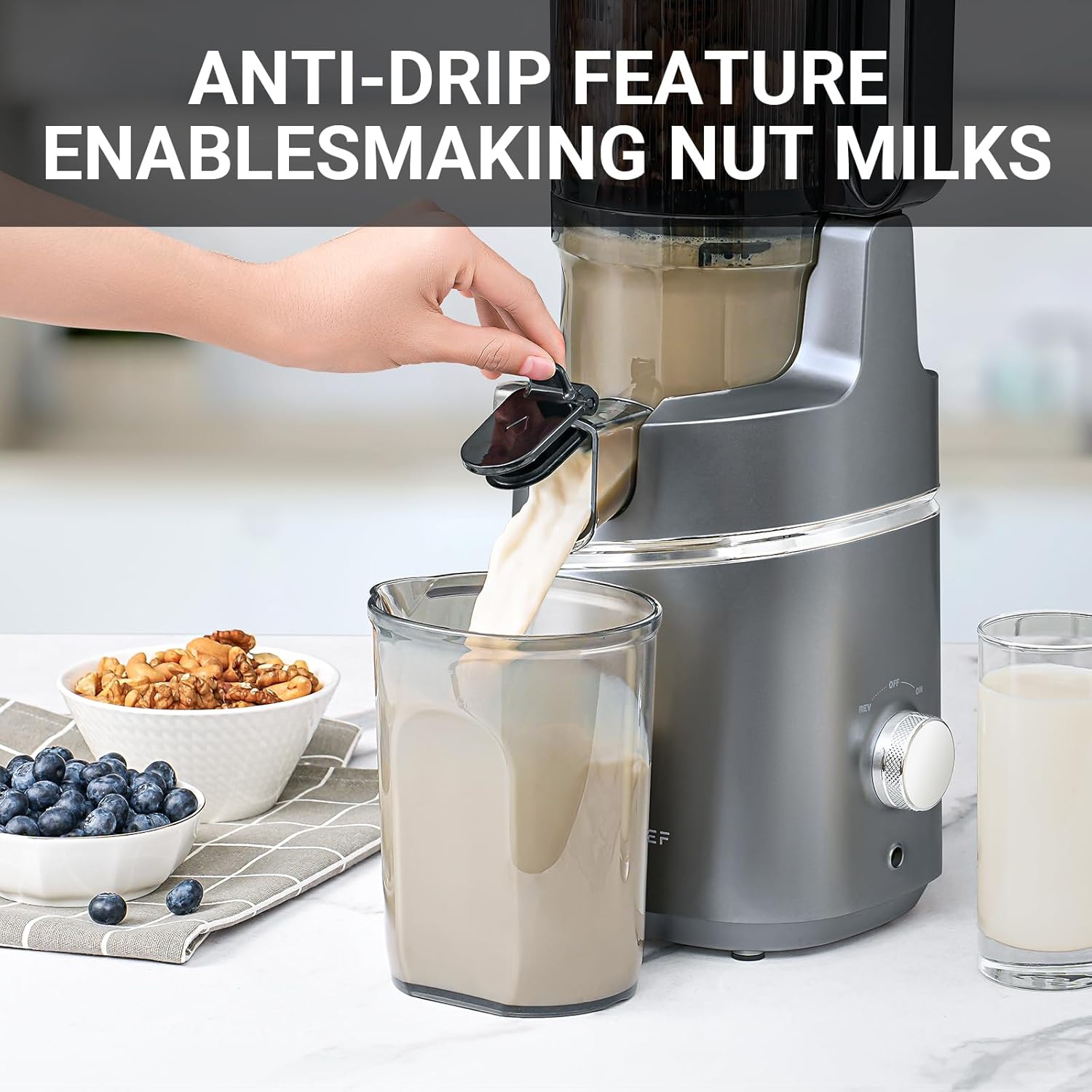 AMZCHEF 5.3 Inch Self-Feeding Masticating Juicer Fit Whole Fruits, Cold Press Electric Juicer Machines with High Juice Yield, 250W