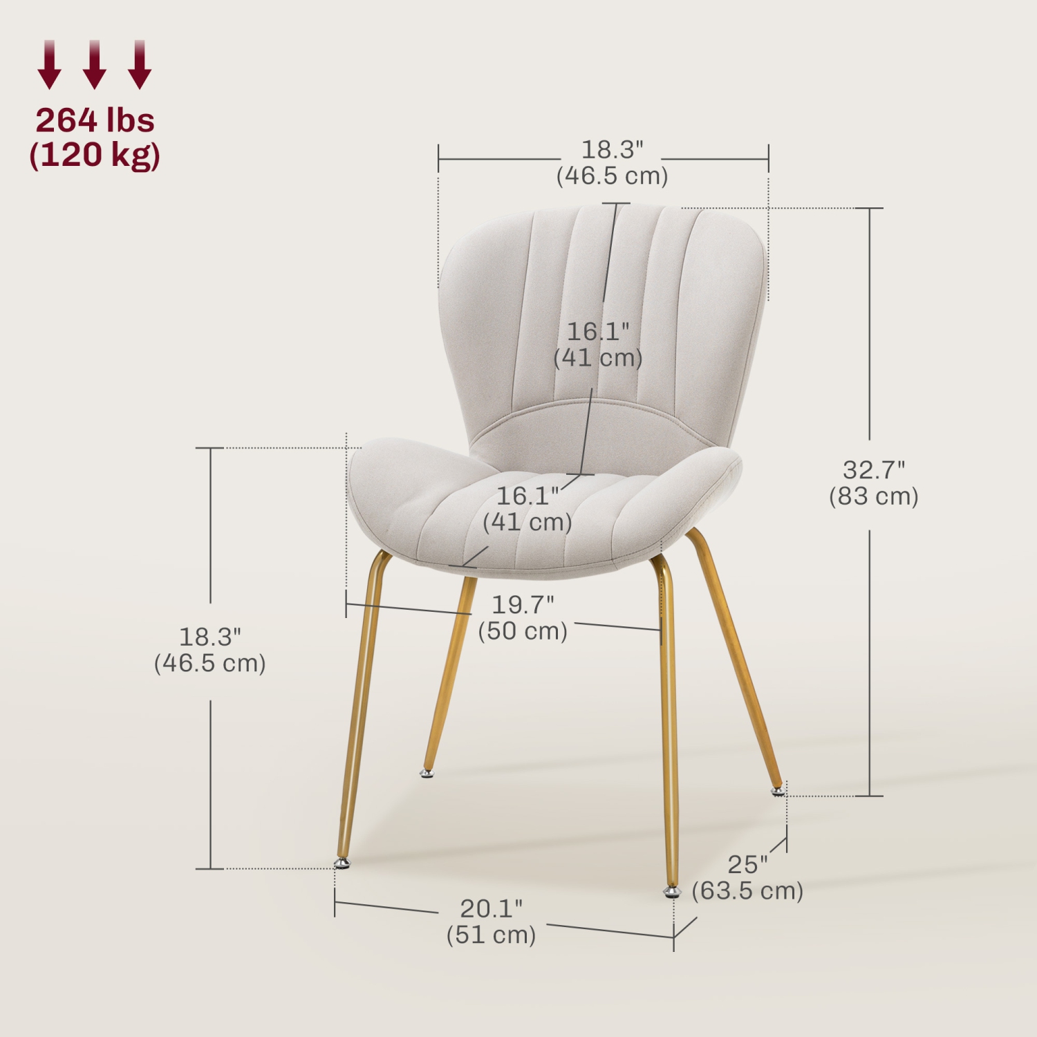 HOMCOM Upholstered Dining Chairs Set of 4, Modern Kitchen Chairs, Armless Accent Chairs with Backrest, Padded Seat and Steel Gold Legs, Cream White