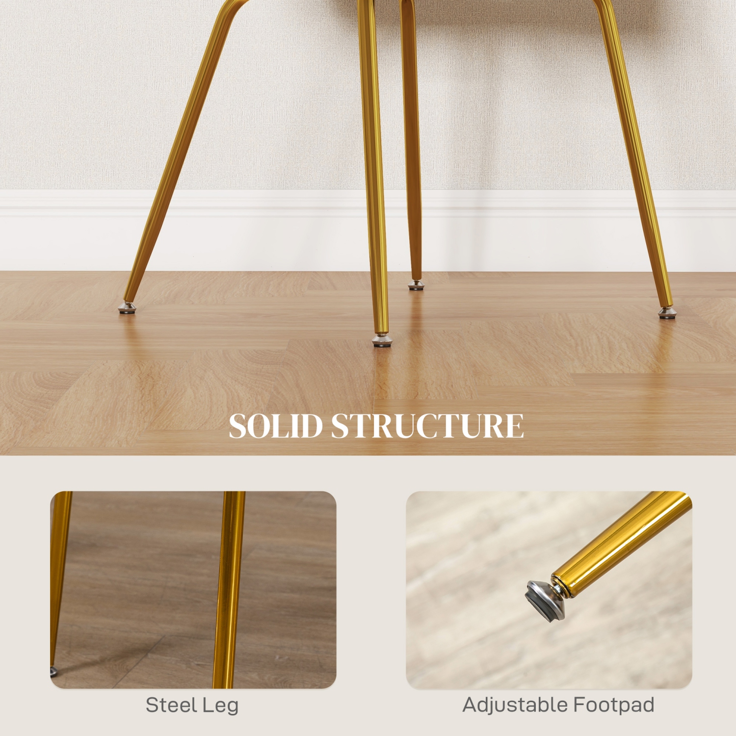 HOMCOM Upholstered Dining Chairs Set of 4, Modern Kitchen Chairs, Armless Accent Chairs with Backrest, Padded Seat and Steel Gold Legs, Cream White