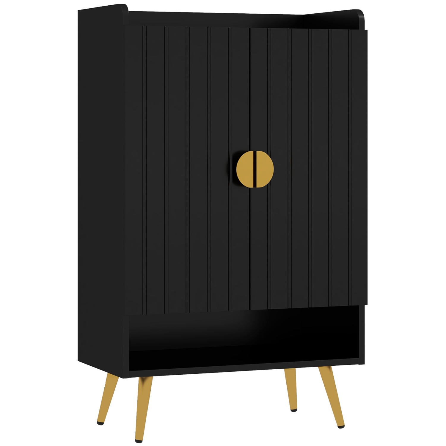 HOMCOM Narrow Shoe Cabinet for Entryway, Shoe Storage Cabinet with 2 Doors, Adjustable Shelves, Open Compartment and Steel Legs for Hallway, Living