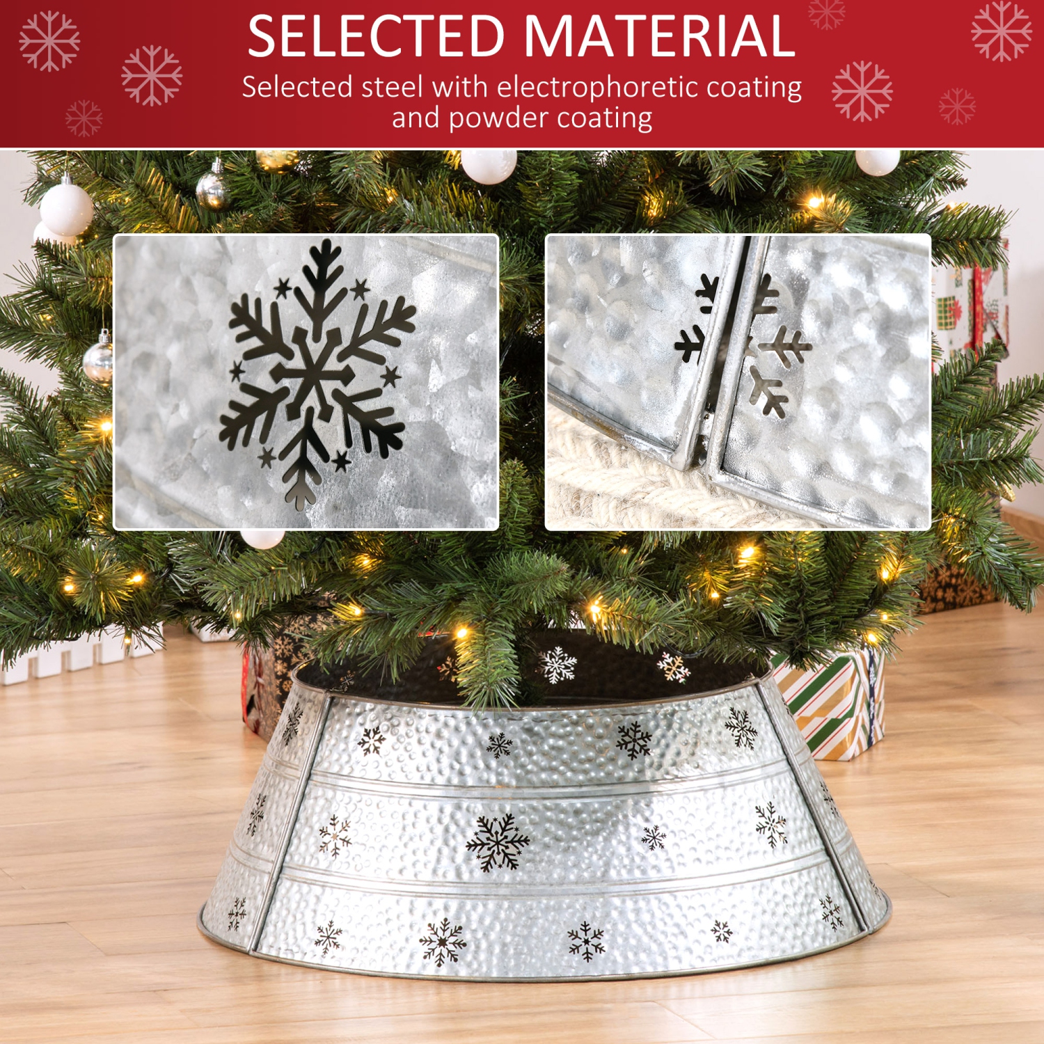 HOMCOM Christmas Tree Collar, 26" Christmas Tree Base Cover with Hollow Snowflake Patterns, Xmas Decoration for Party, Holiday, Home, Silver