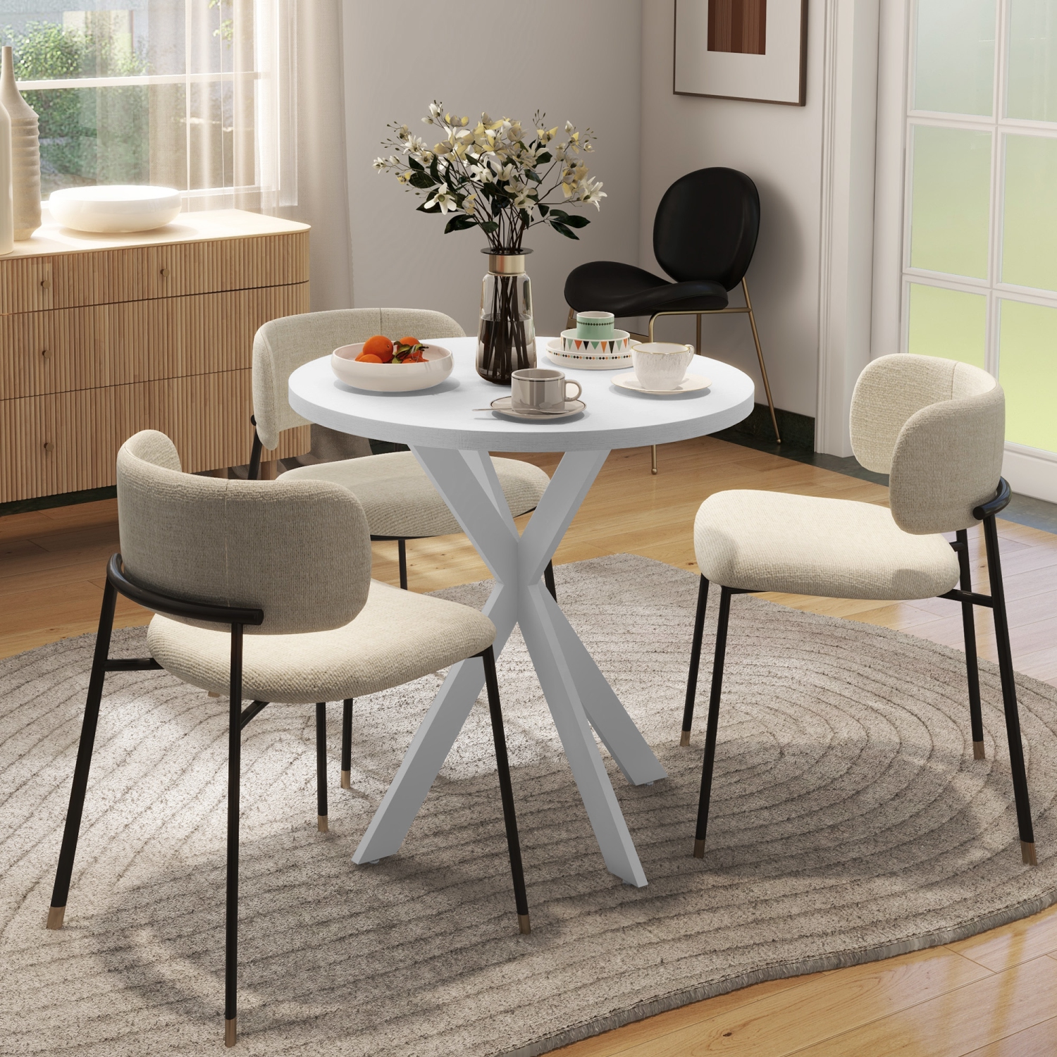 HOMCOM 29" Round Dining Table for 2-4 People, Modern Contemporary Kitchen Table with Steel Legs, White