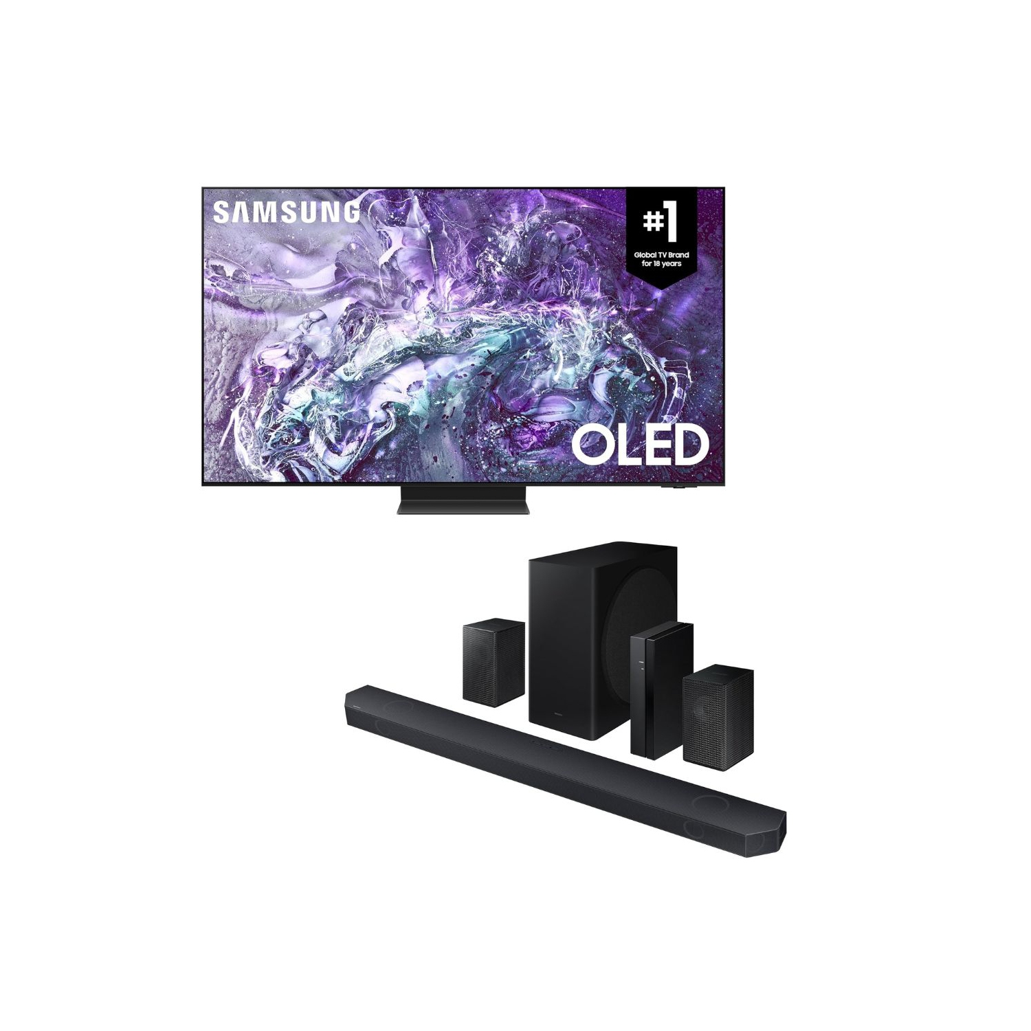 SAMSUNG 65-Inch OLED HDR Pro AI powered 4K S95D Series, Glare Free Screen, 144 Hz refresh rate, Object Tracking Sound+, Q Symphony, Gaming Hub, Smart TV - [QN65S95DAFXZC+HW-Q910D)