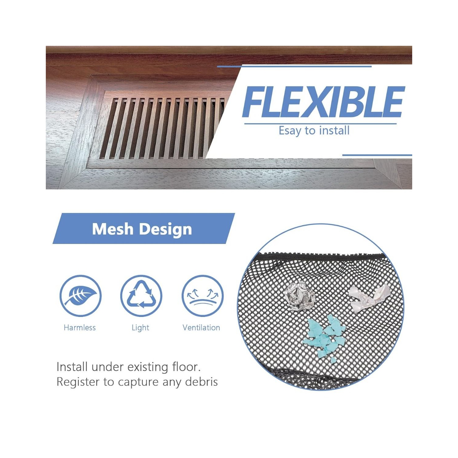 Floor Register Vent Cover Filter Net - Easy Installation & Deep Mesh Design Catches Toys Snacks Pet Hair and Pet Food
