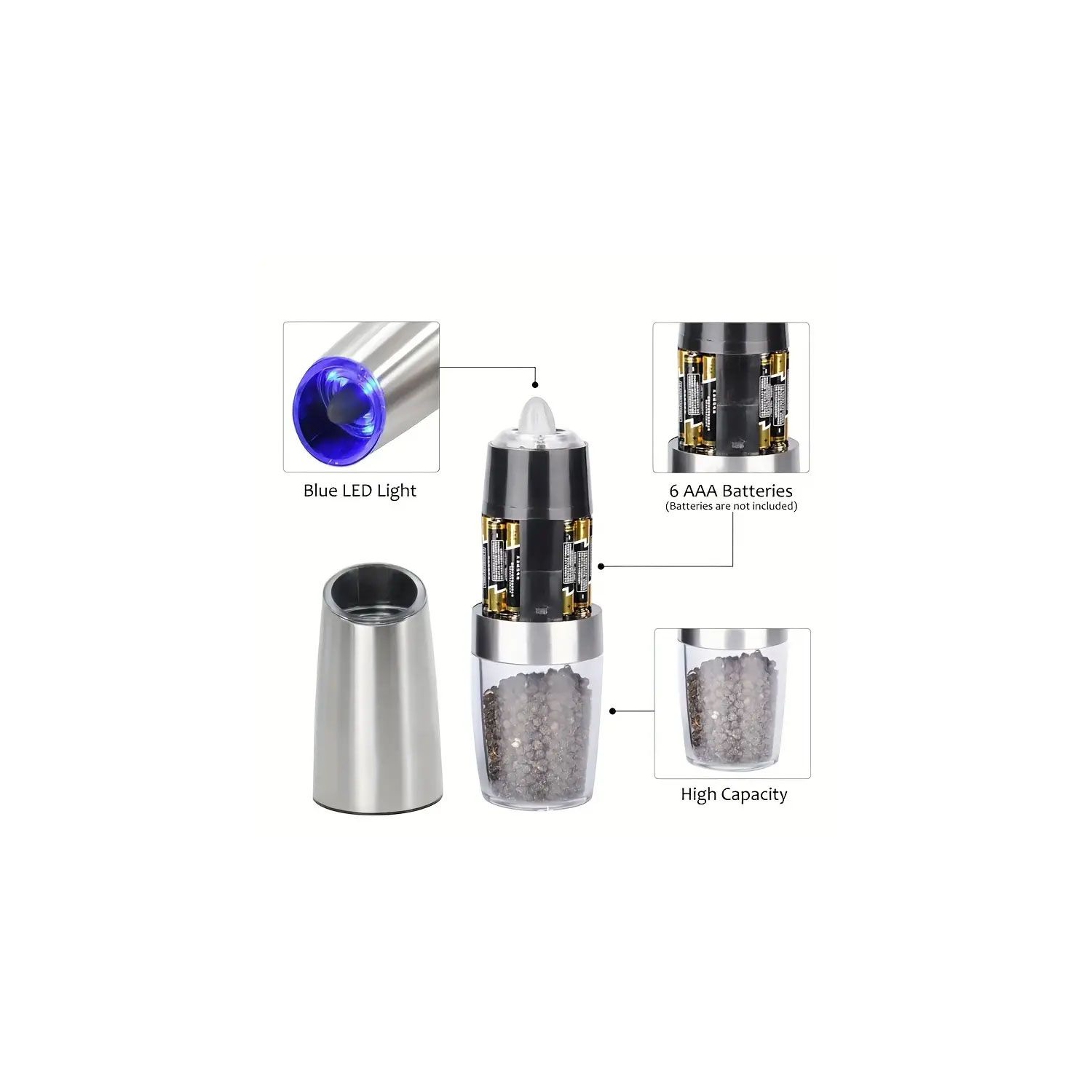 Electric Gravity Electric Pepper And Salt Grinder Set, Adjustable Coarseness