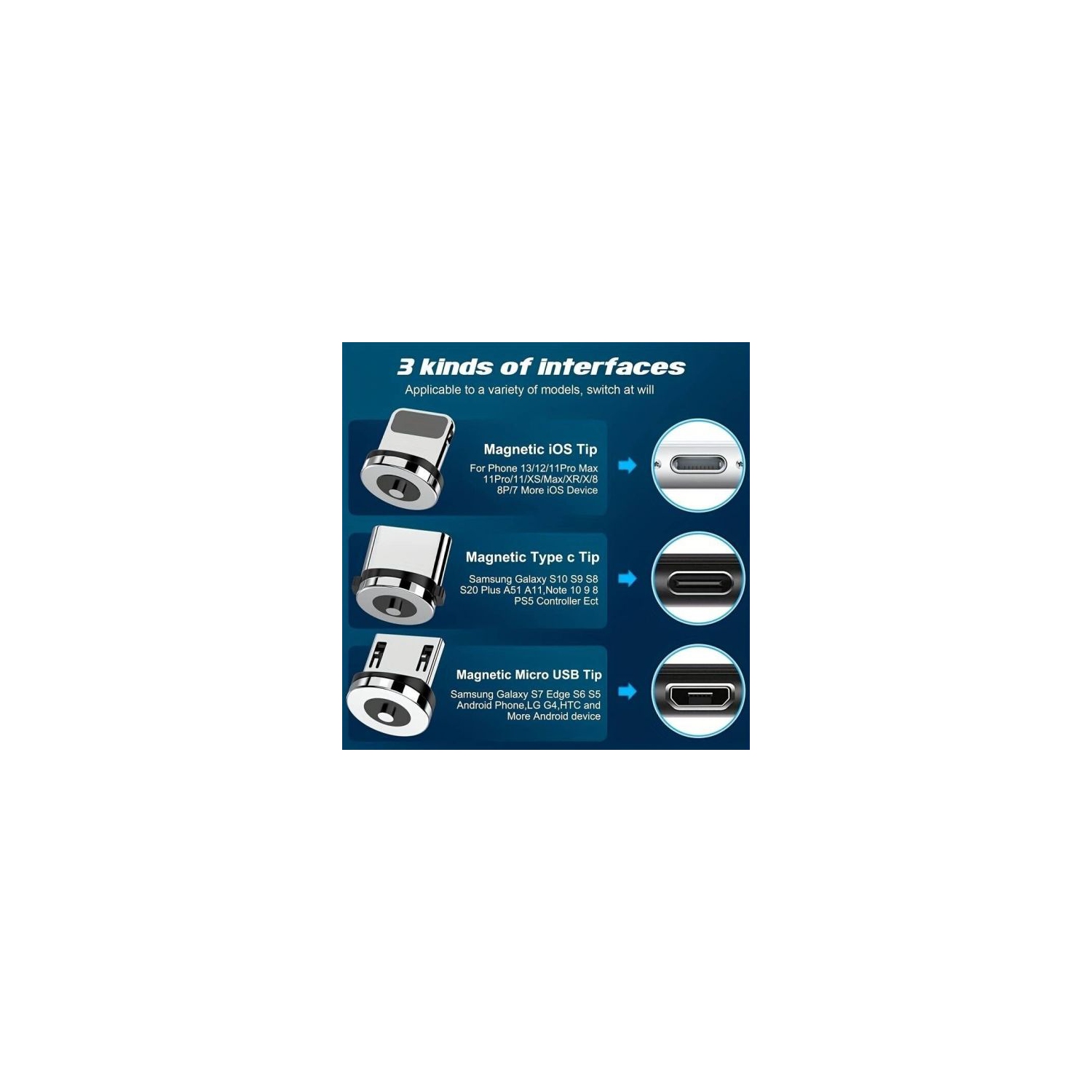 Magnetic Charging Cable, 10-In-1 Micro USB Multi-Cable Charger Charging Cables