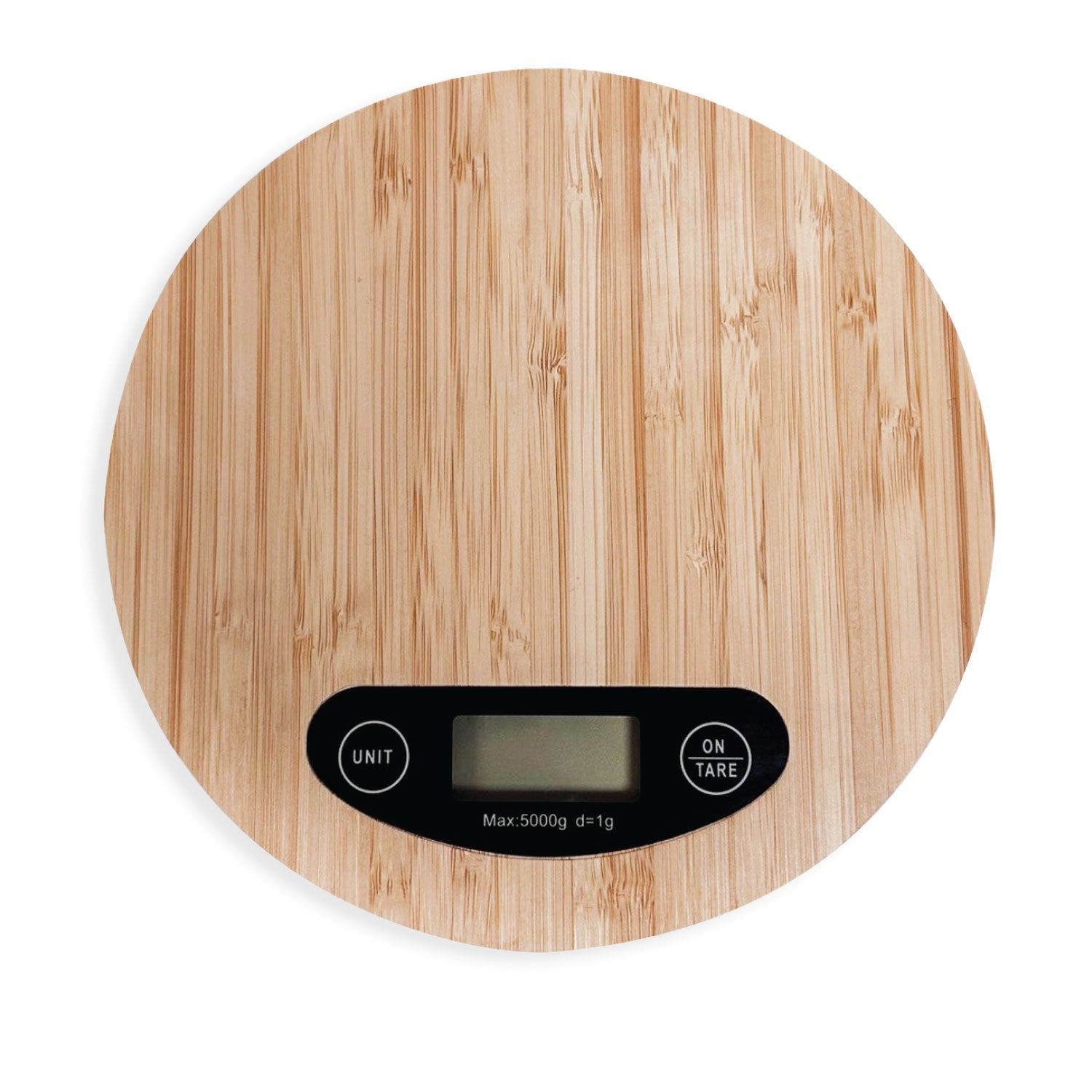 JS Gourmet - Round Digital Kitchen Scale with LCD Display, Made of Bamboo