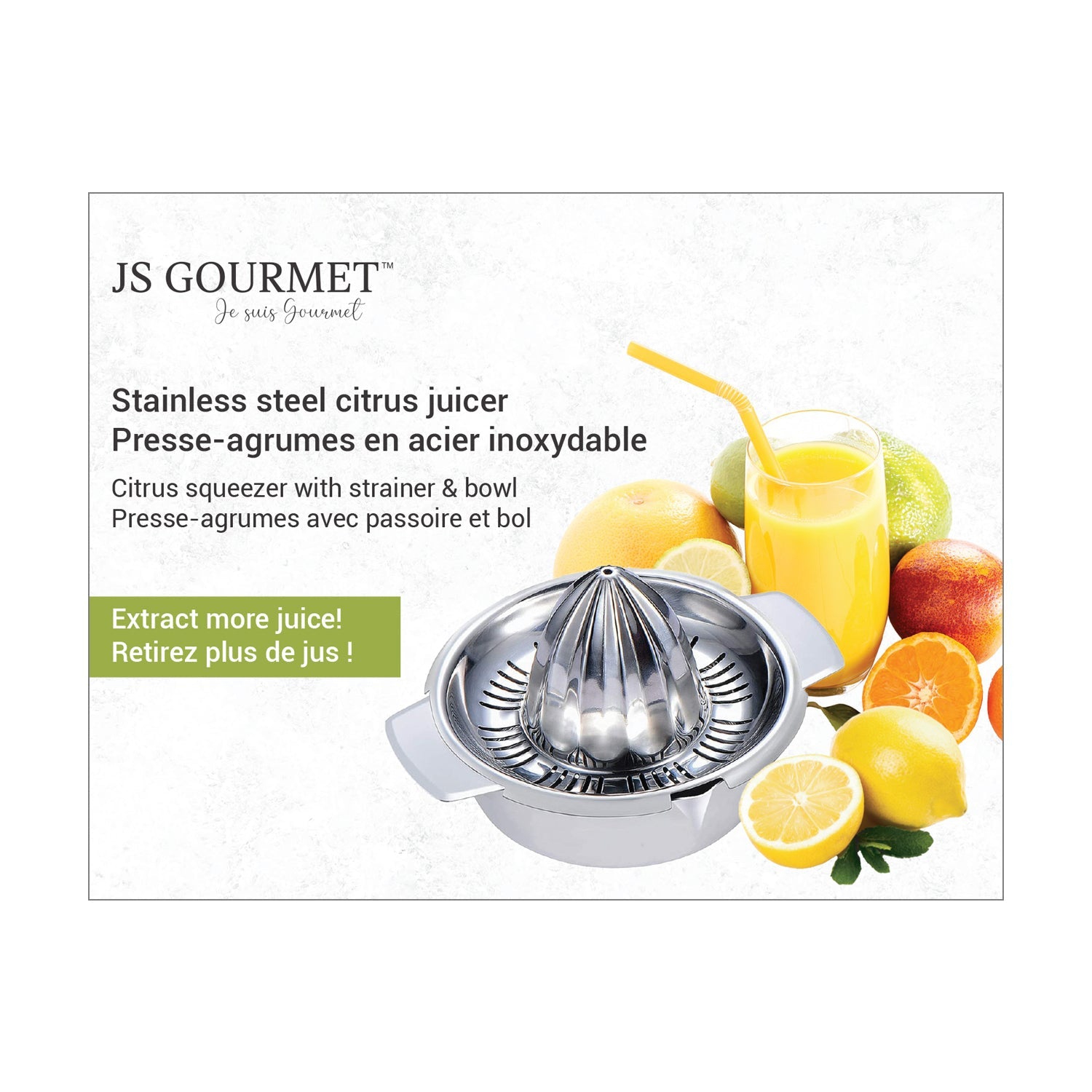 JS Gourmet – Presse-agrumes avec passoire et bol en acier inoxydable