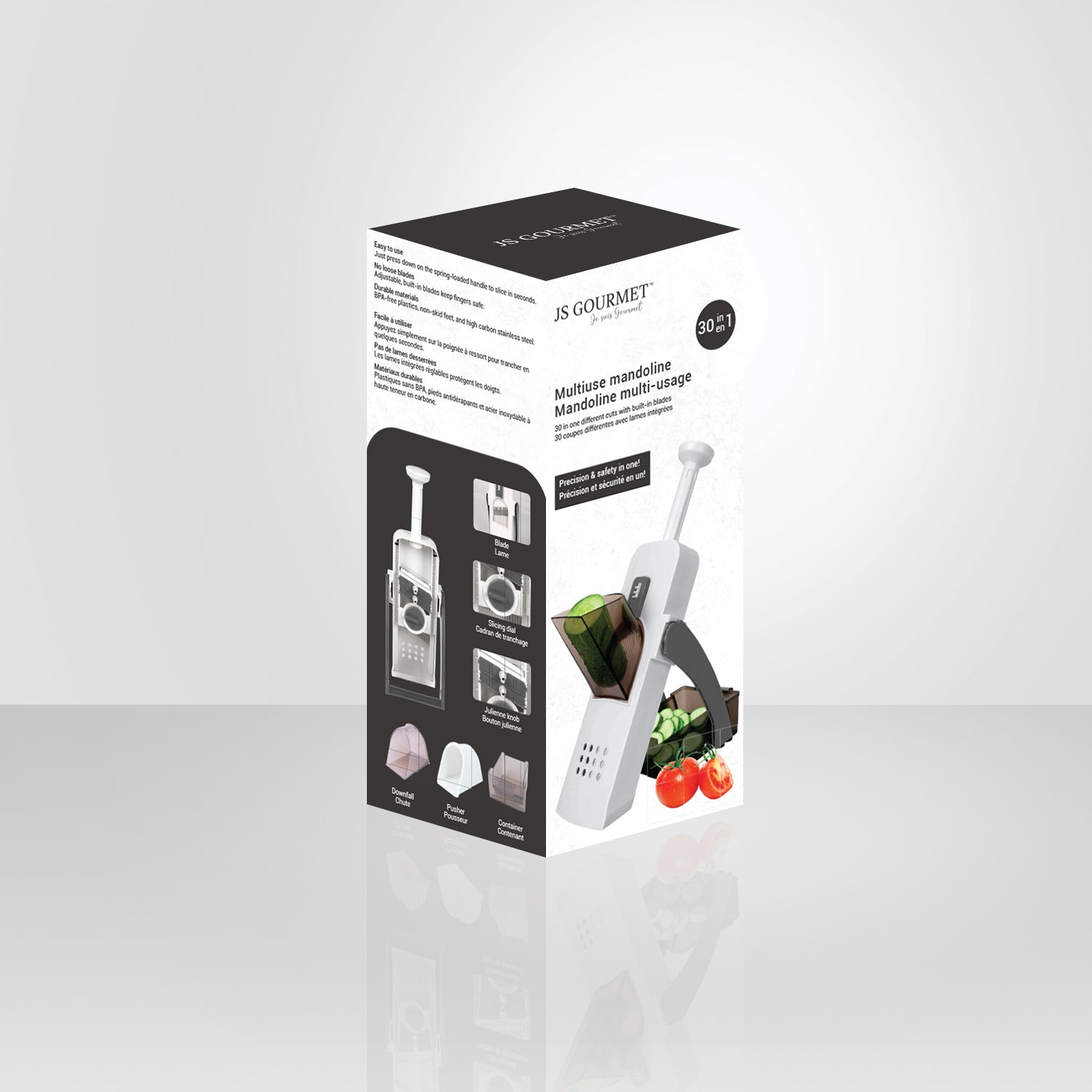 JS Gourmet – mandoline multi-usage avec lame en acier inoxydable, pieds antidérapants, blanc