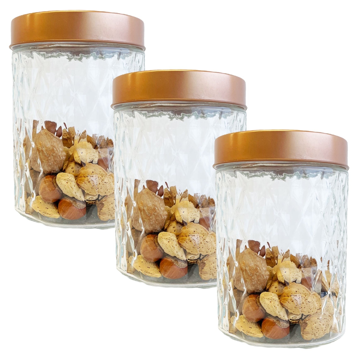 JS Gourmet - Set of 3 Embossed Glass Containers with Airtight Lid, 1300ml Capacity