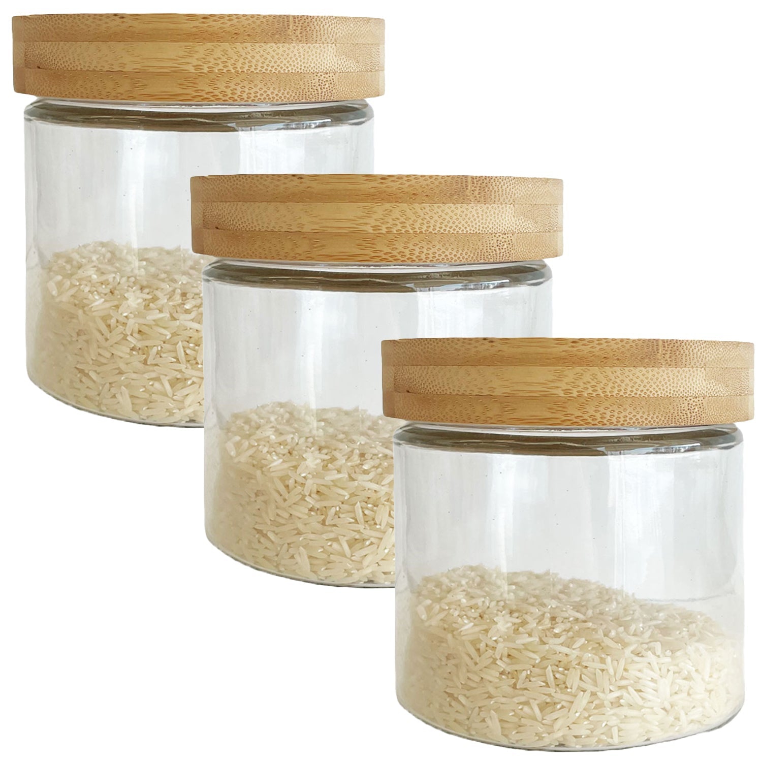 JS Gourmet - Set of 3 Glass Containers with Airtight Lid, 900ml Capacity