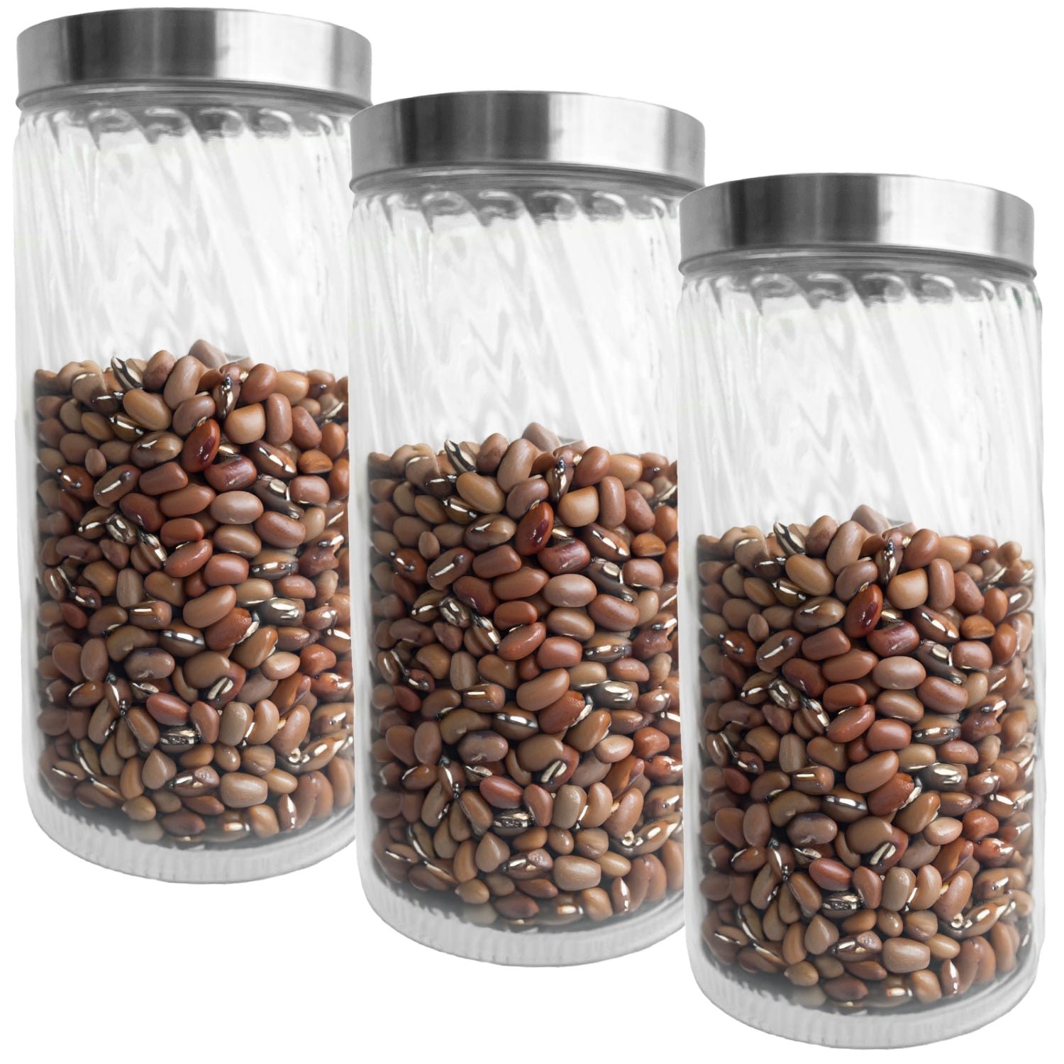 JS Gourmet - Set of 3 Embossed Glass Containers with Airtight Lid, 2100ml Capacity