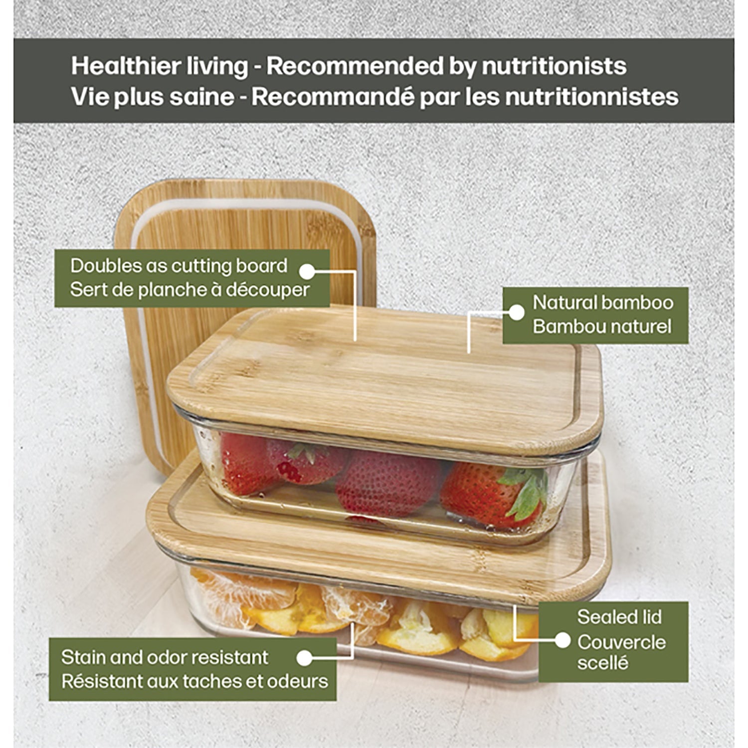 JS Gourmet - Set of 2 Food Containers, Bamboo Lid, Oven Safe