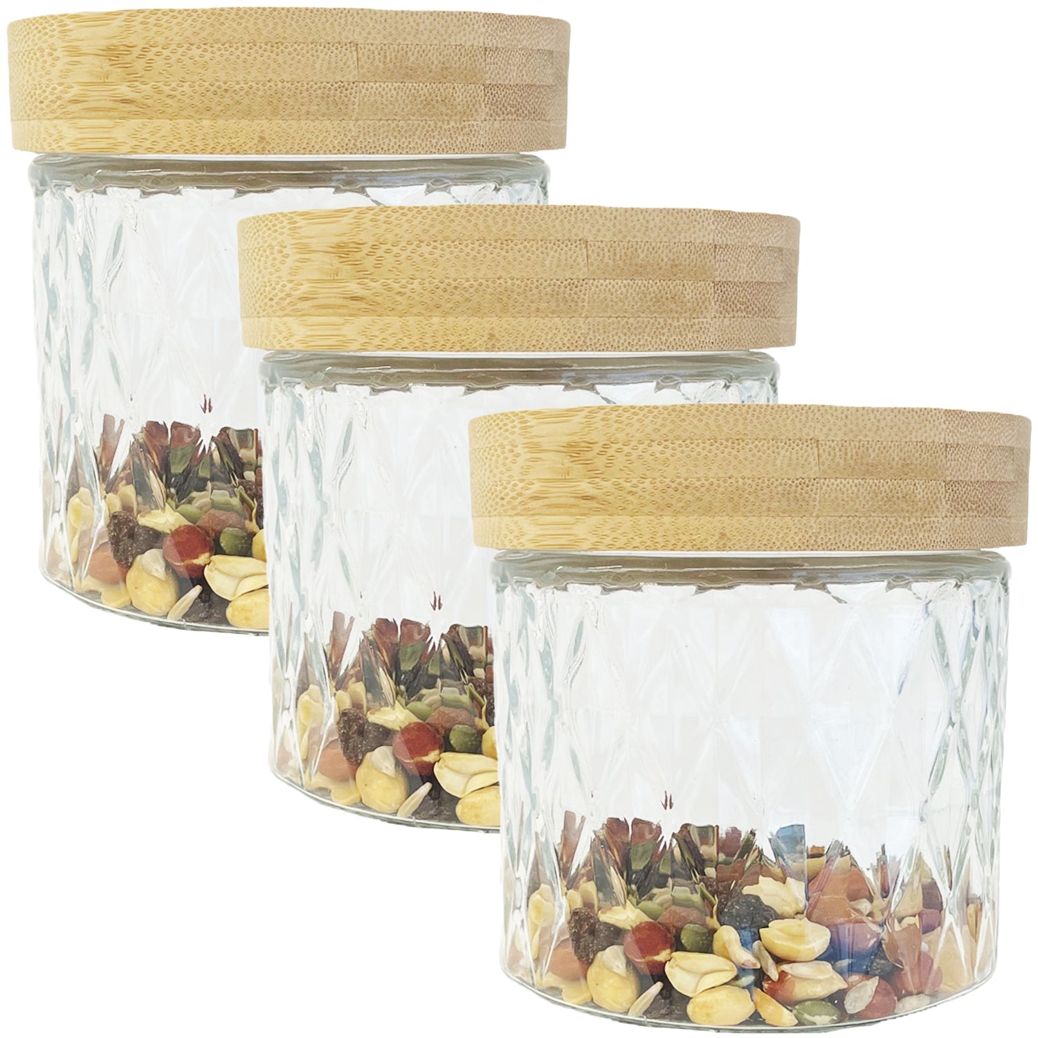 JS Gourmet – Ensemble de 3 contenants en verre gaufrés avec couvercle hermétique, capacité 900&nbsp;ml